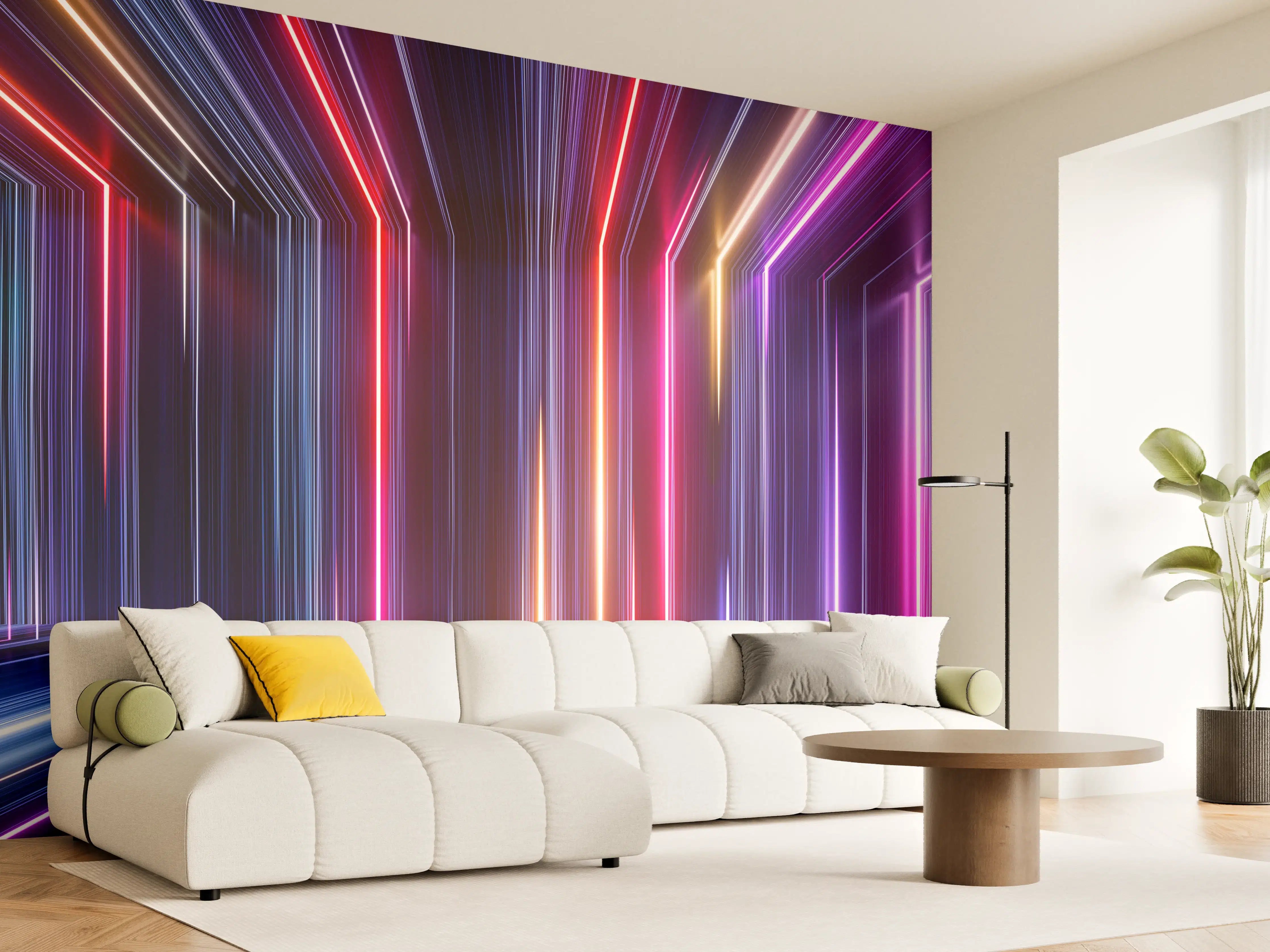 Wandverkleidung Wohnzimmer - Faszinierende Neontunnel-Illusion