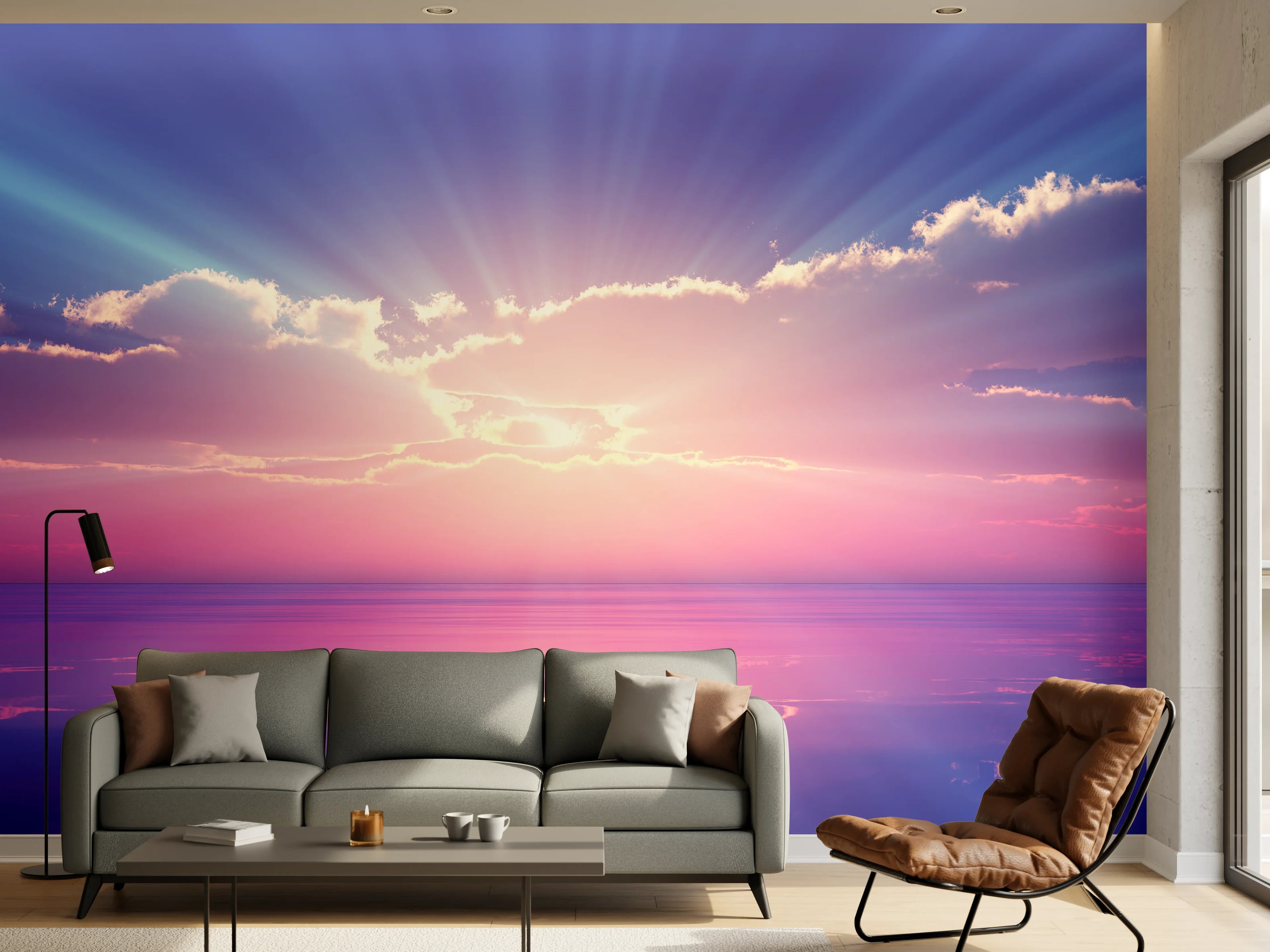 Wandverkleidung Wohnzimmer - Faszinierende Sonnenuntergangs-Szene am Meer