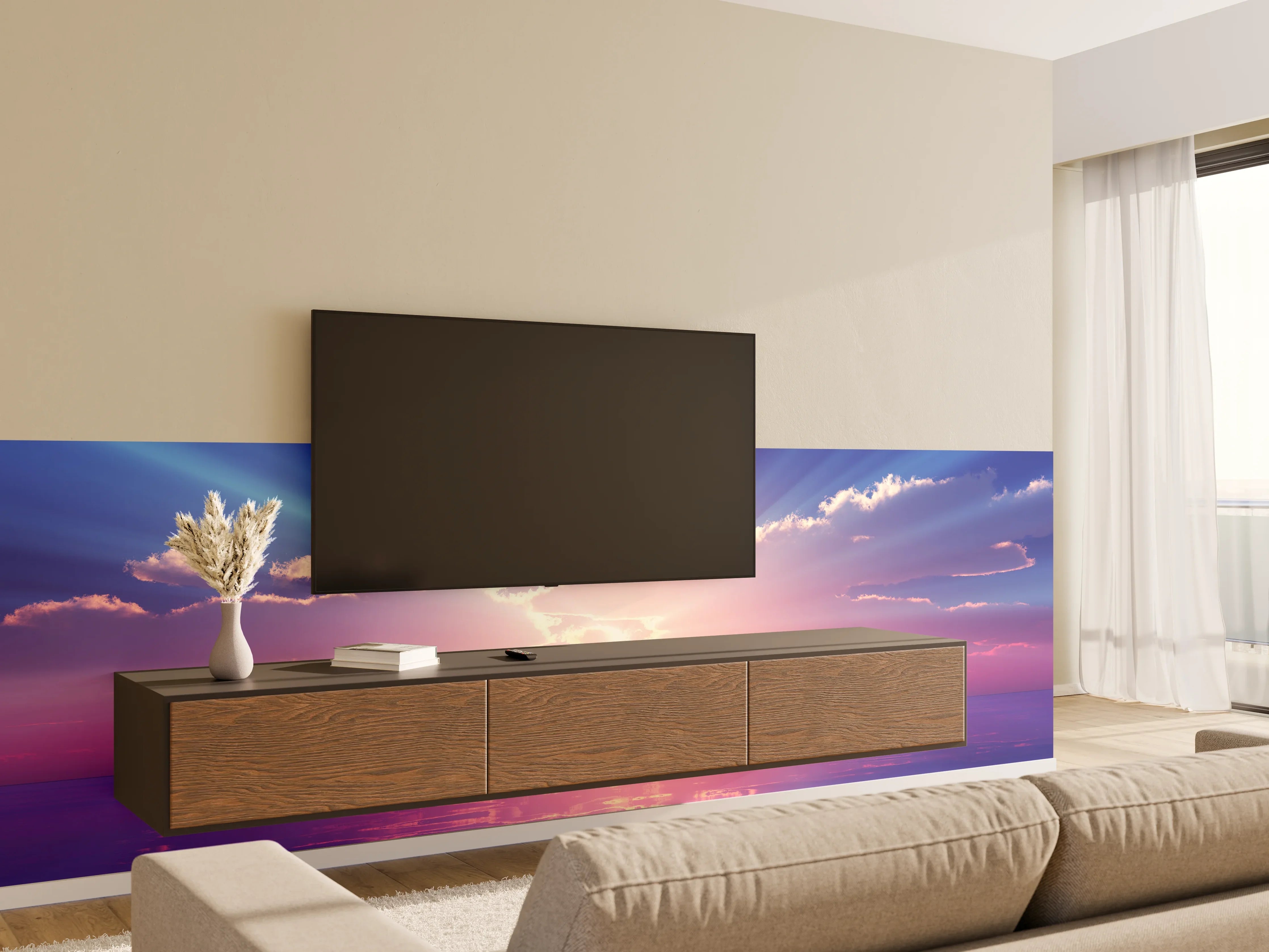 Wandverkleidung Wohnzimmer - Faszinierende Sonnenuntergangs-Szene am Meer