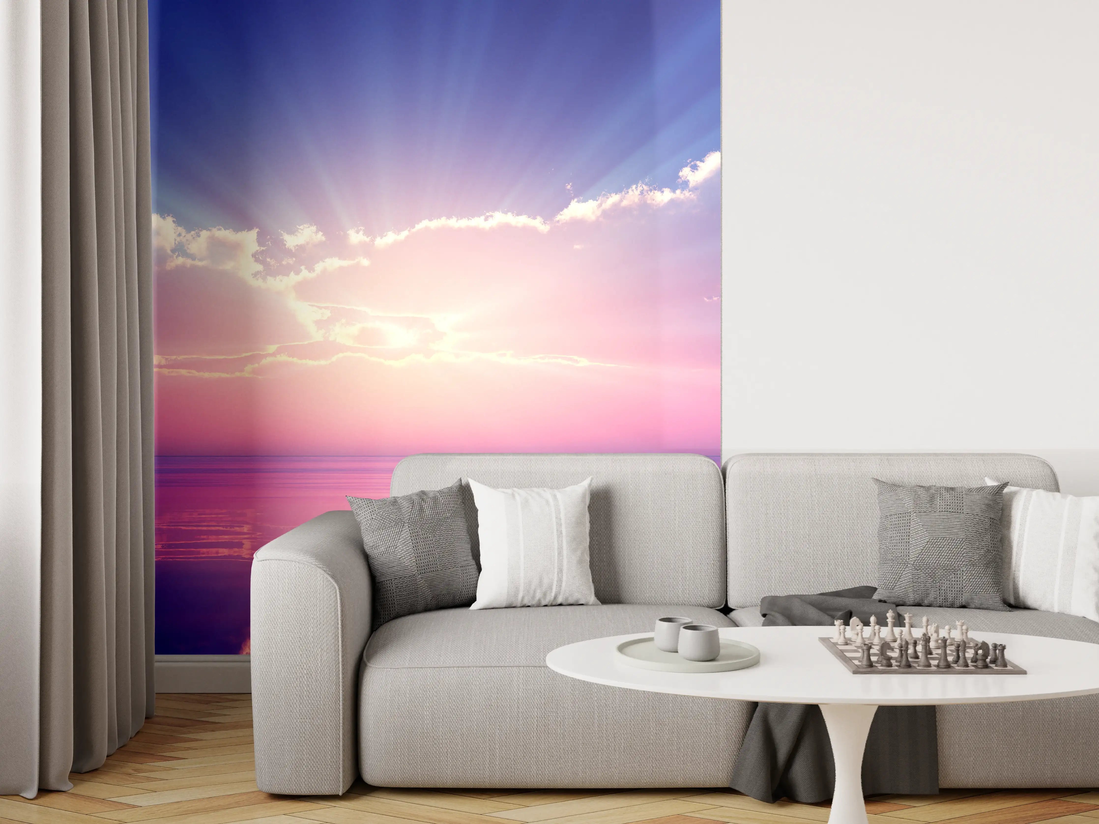 Wandverkleidung Wohnzimmer - Faszinierende Sonnenuntergangs-Szene am Meer