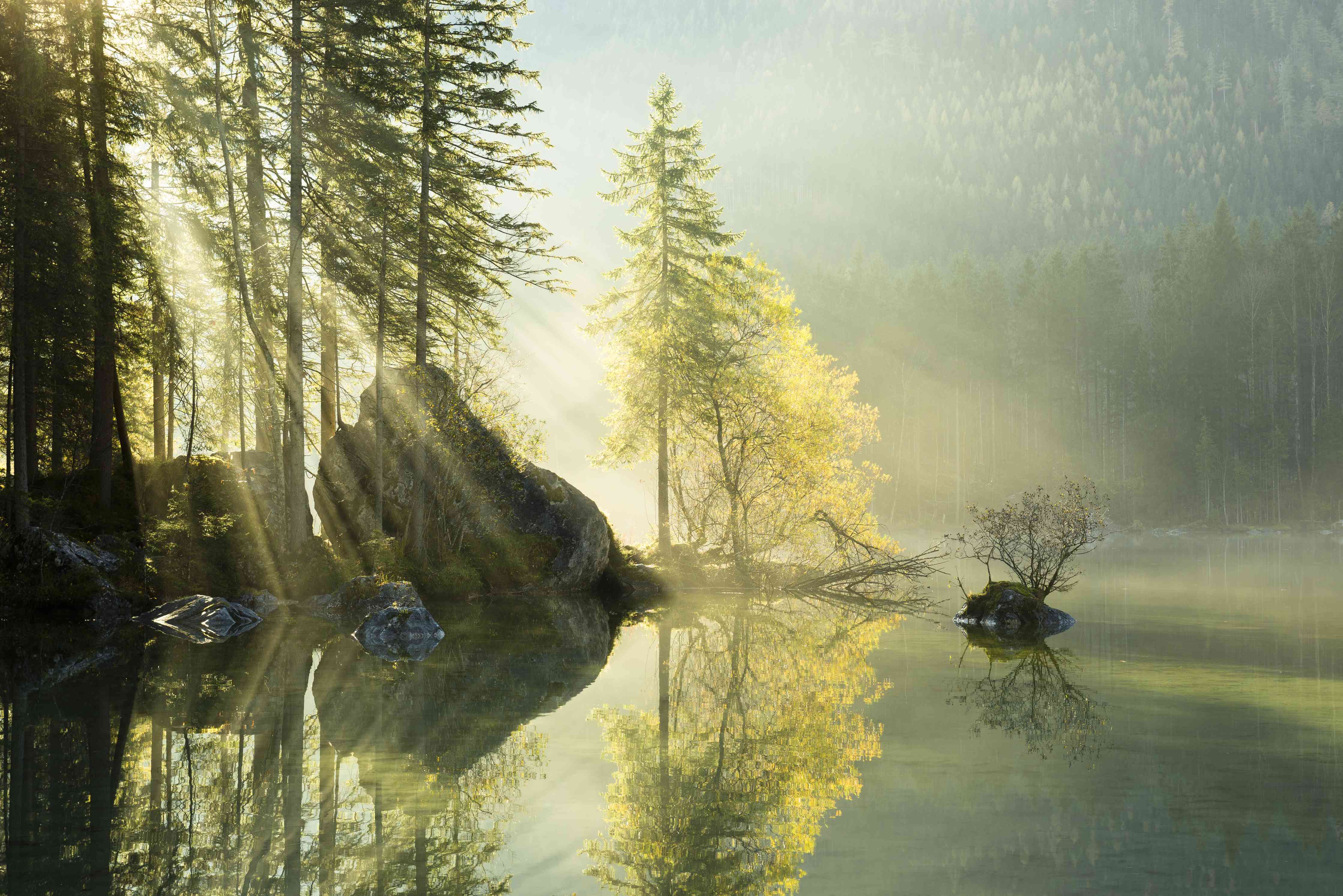 Wandverkleidung Wohnzimmer-Faszinierende Wasserlandschaft mit Sonnenstrahlen