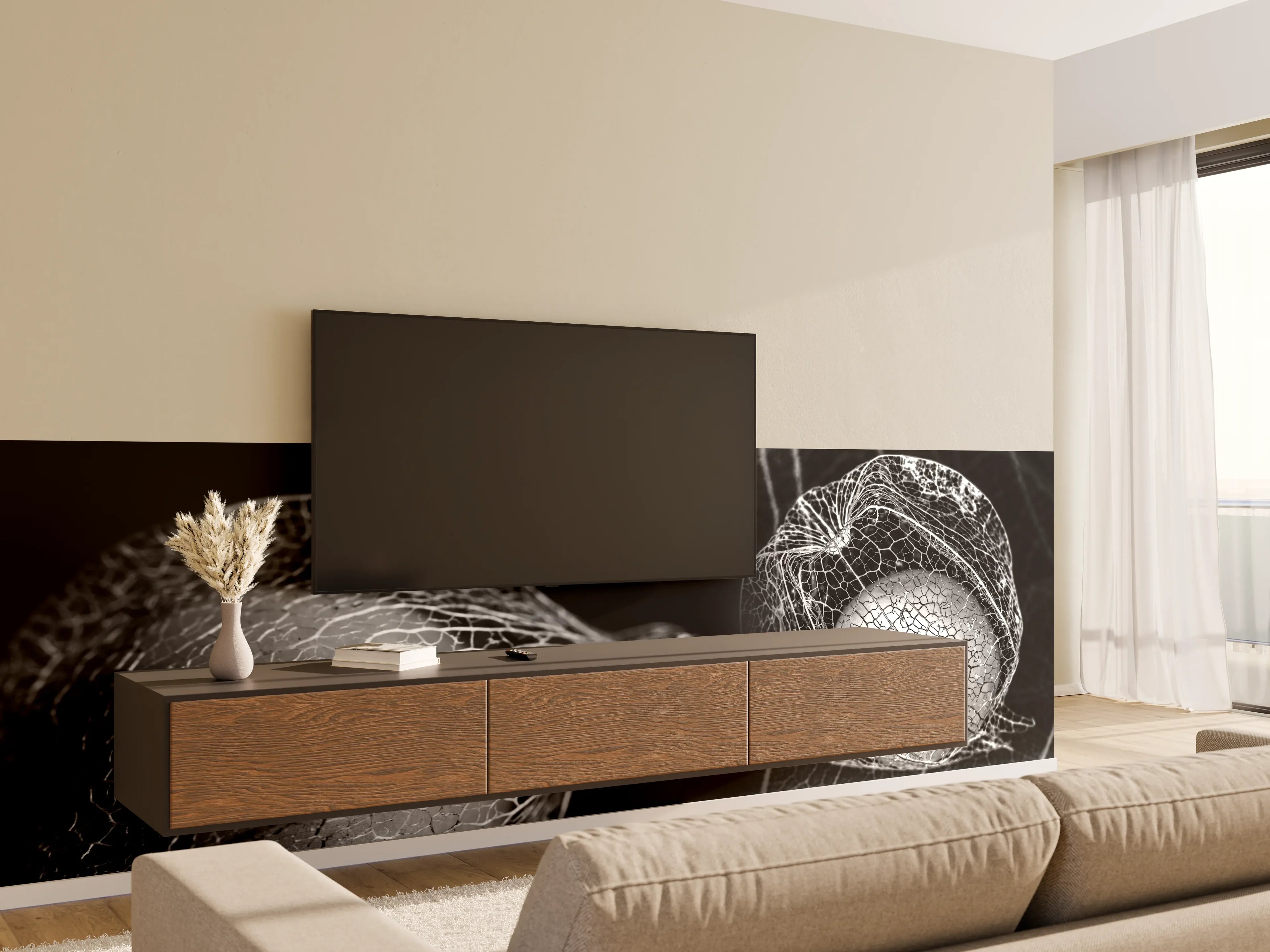 Wandverkleidung Wohnzimmer - Faszinierende natürliche Strukturen in Schwarzweiß