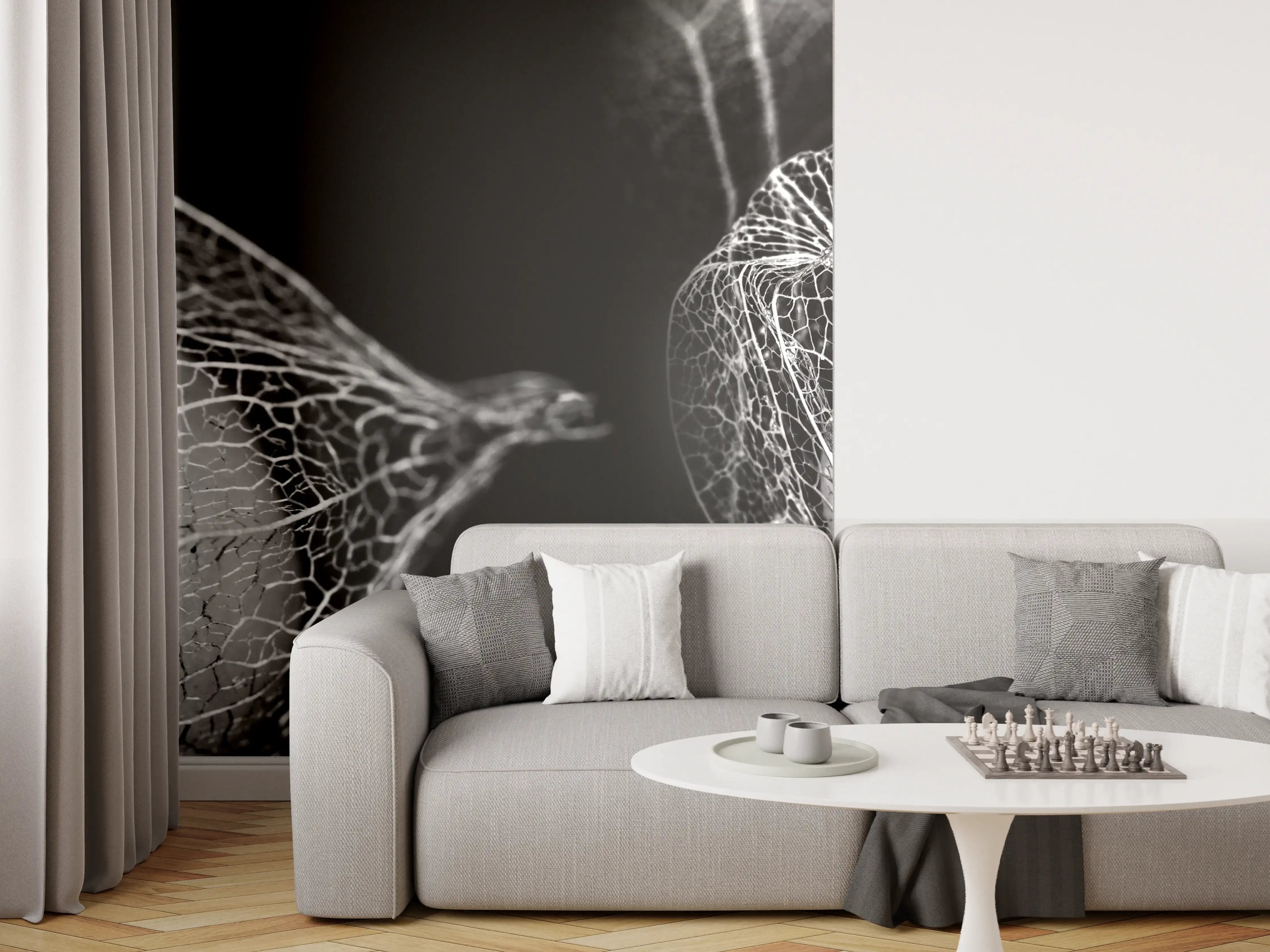 Wandverkleidung Wohnzimmer - Faszinierende natürliche Strukturen in Schwarzweiß
