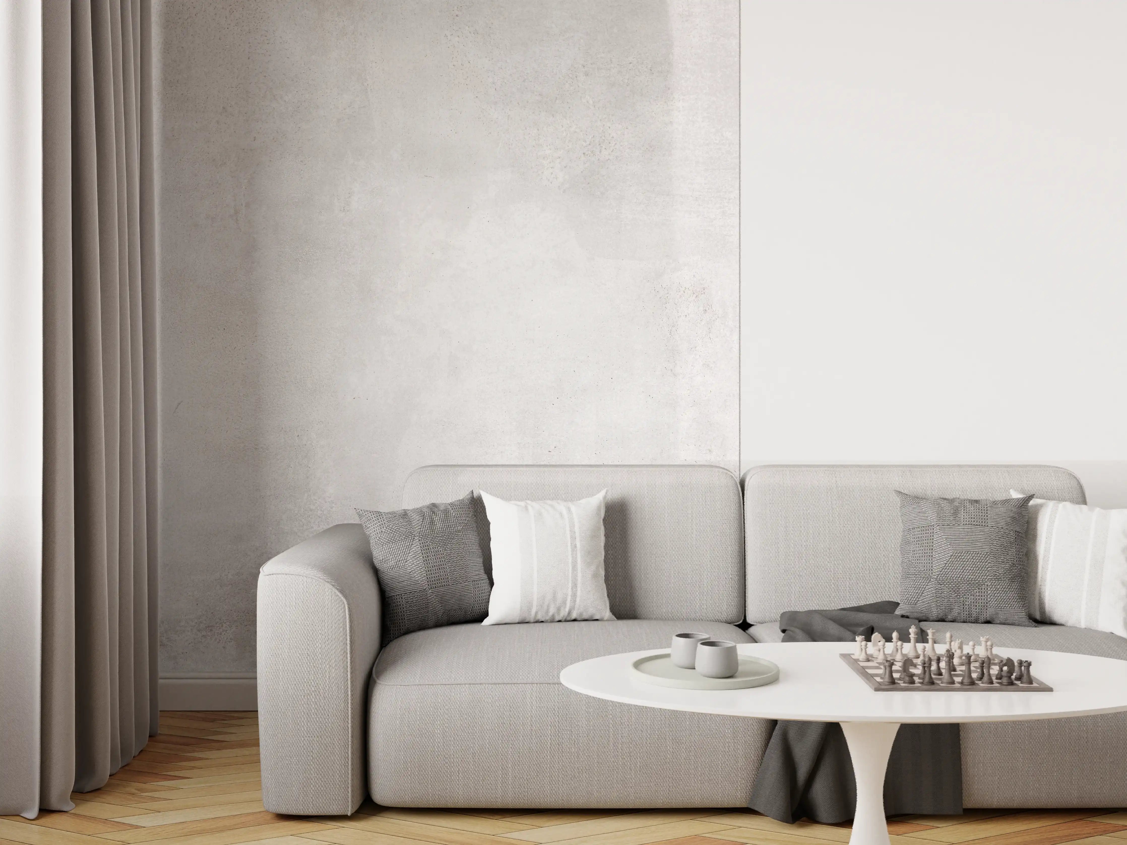 Wandverkleidung Wohnzimmer - Feine Zement- Struktur