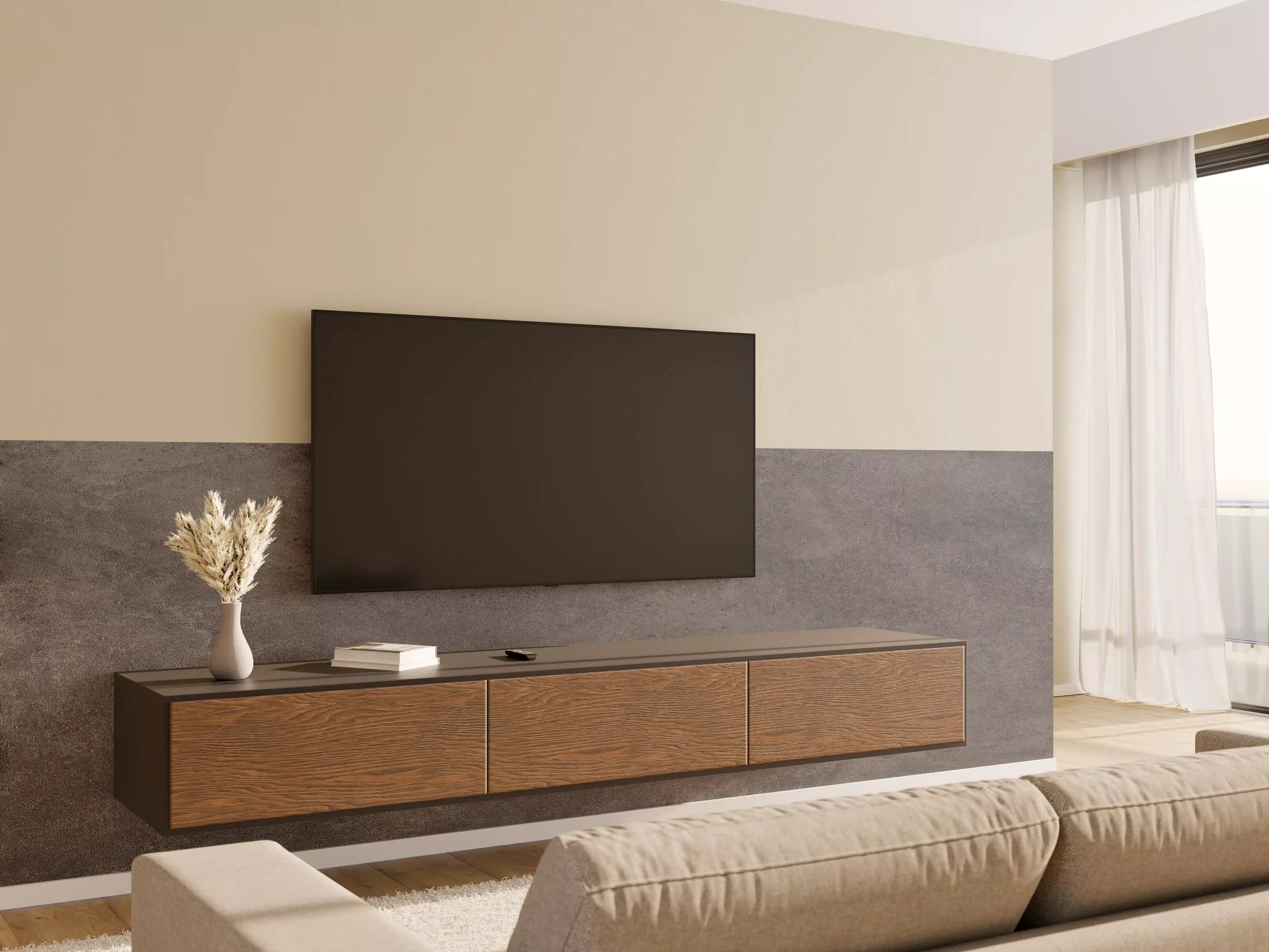 Wandverkleidung Wohnzimmer - Feine dunkle Betonwand