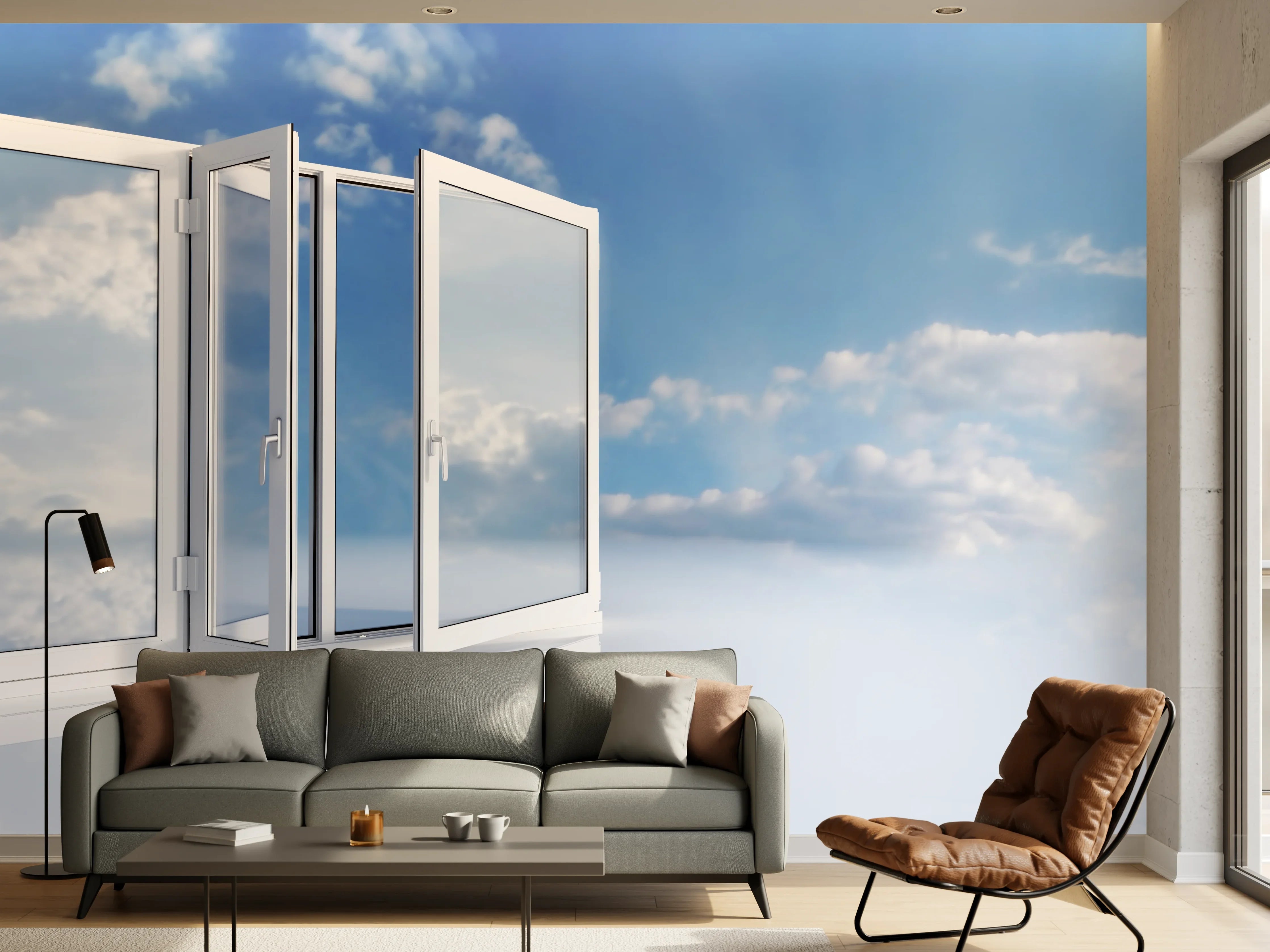 Wandverkleidung Wohnzimmer - Fenster über dem Himmel