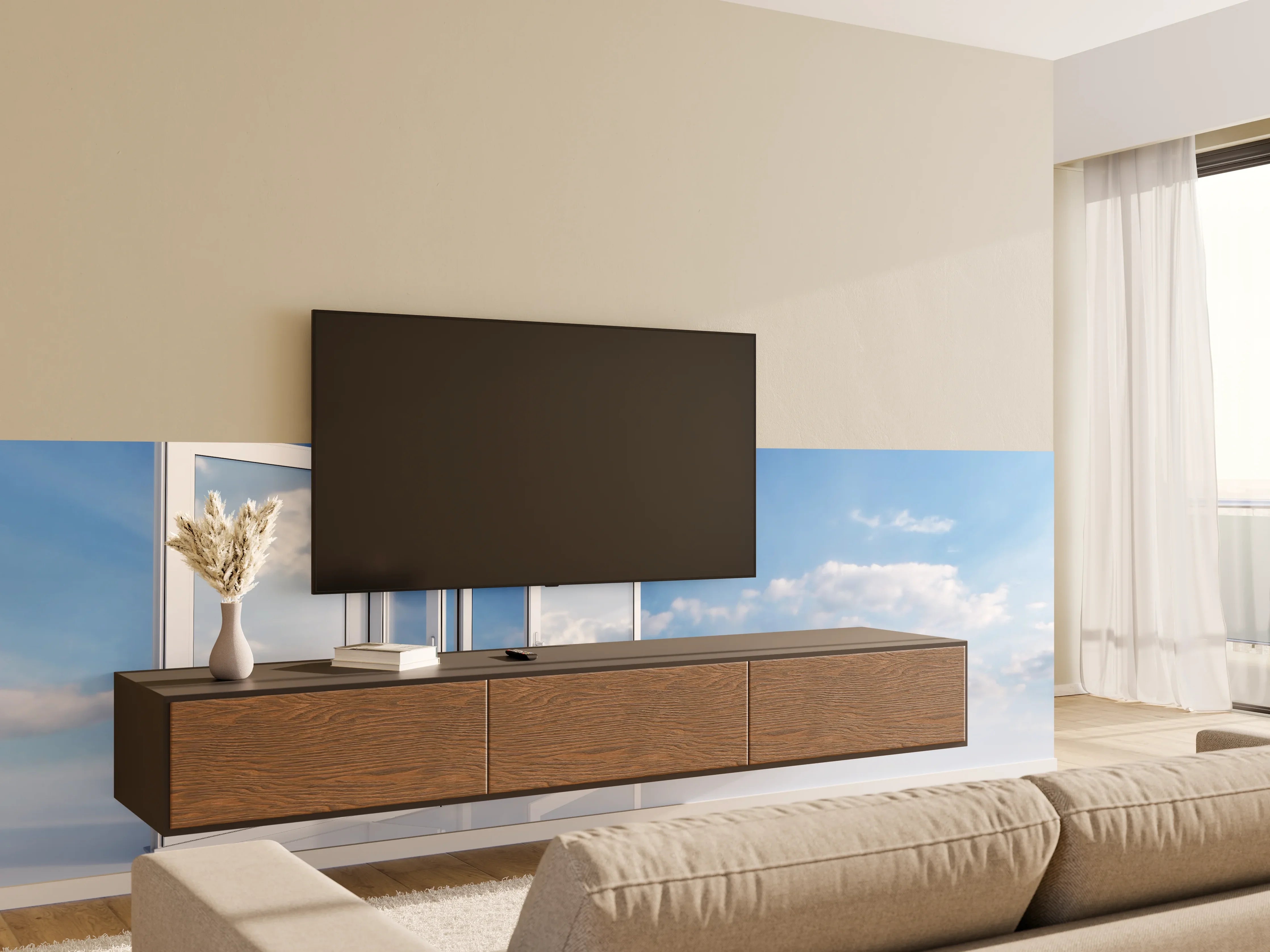 Wandverkleidung Wohnzimmer - Fenster über dem Himmel