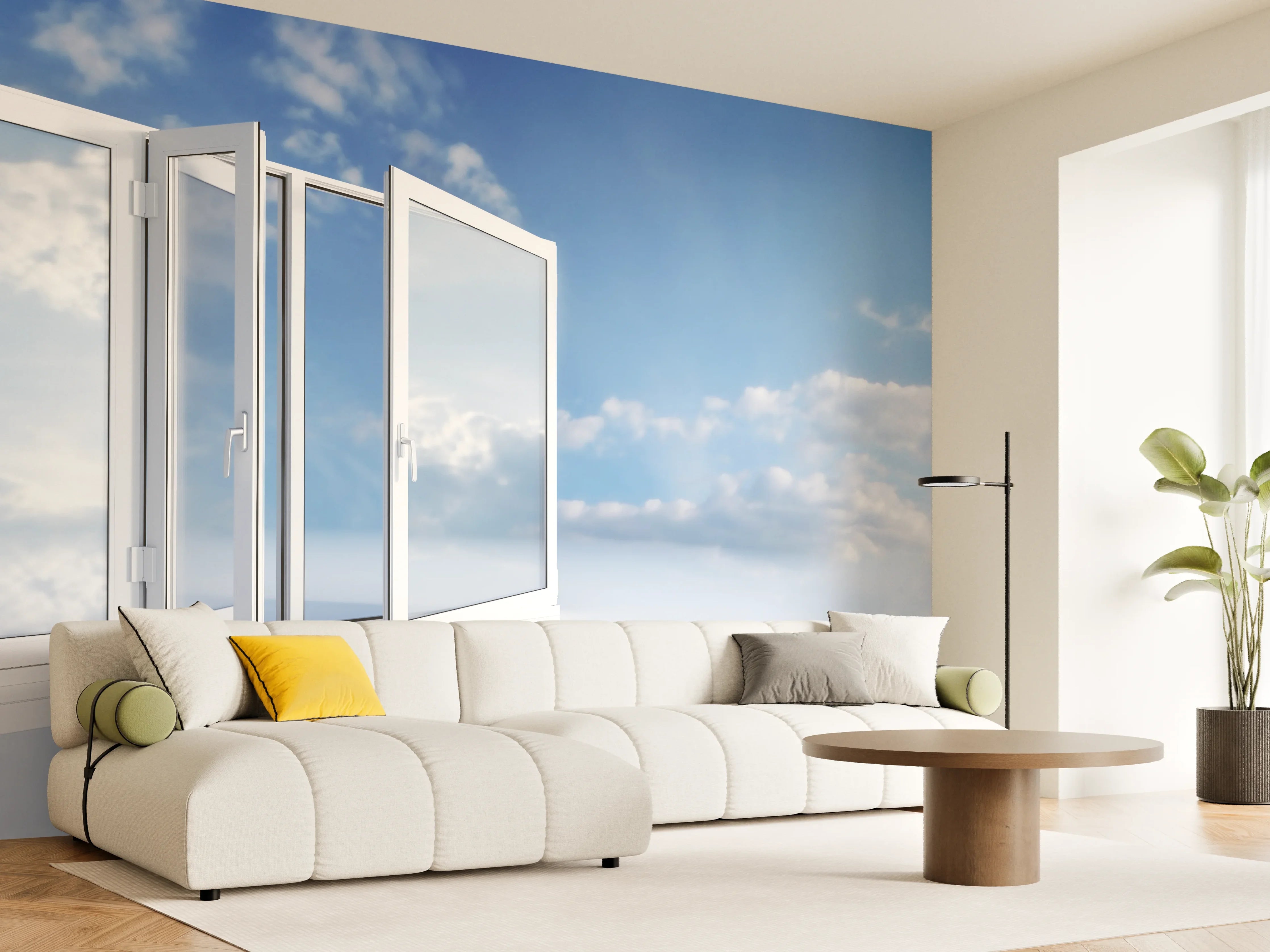 Wandverkleidung Wohnzimmer - Fenster über dem Himmel