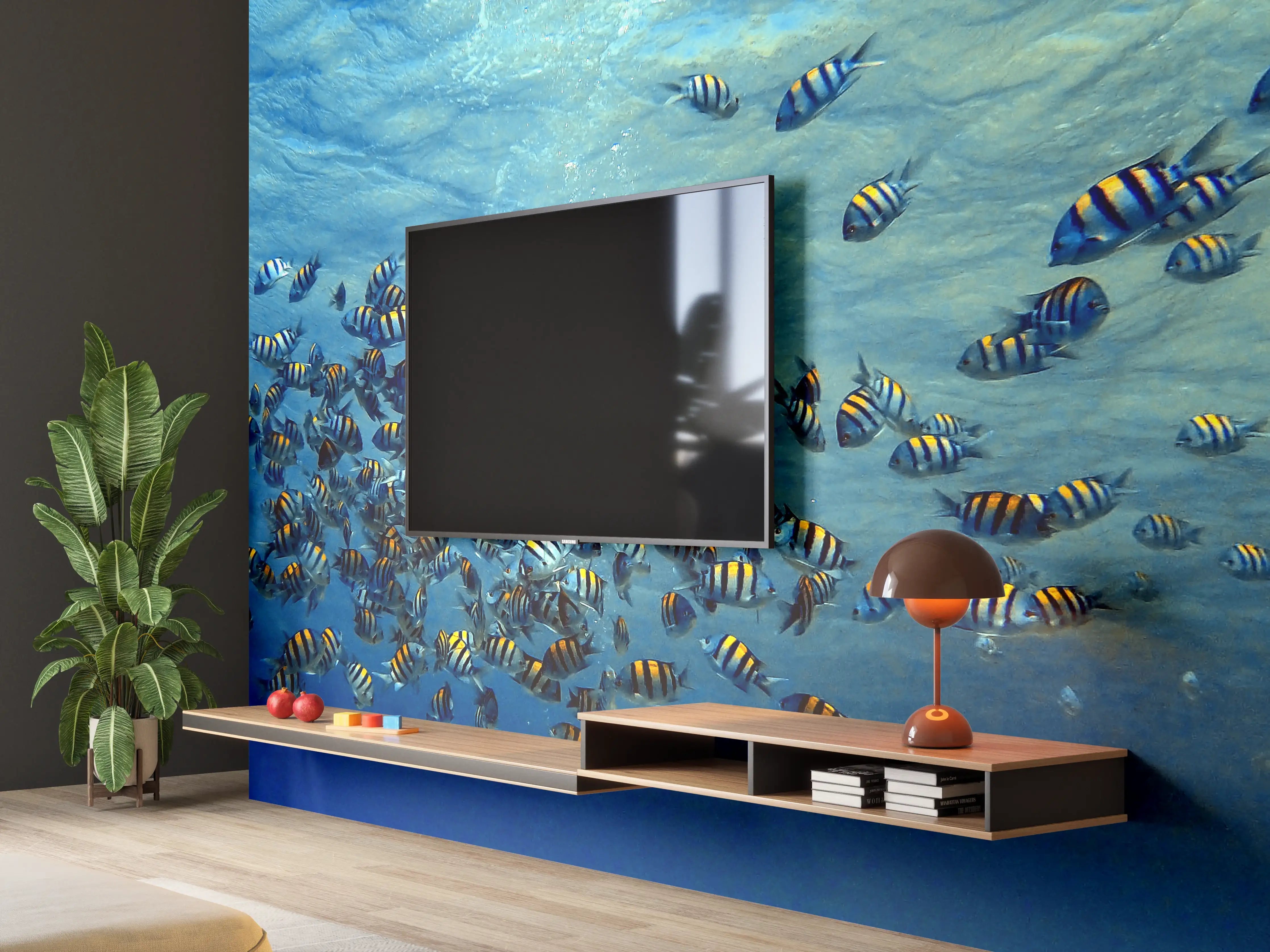 Wandverkleidung Wohnzimmer - Fische im klarem Meer