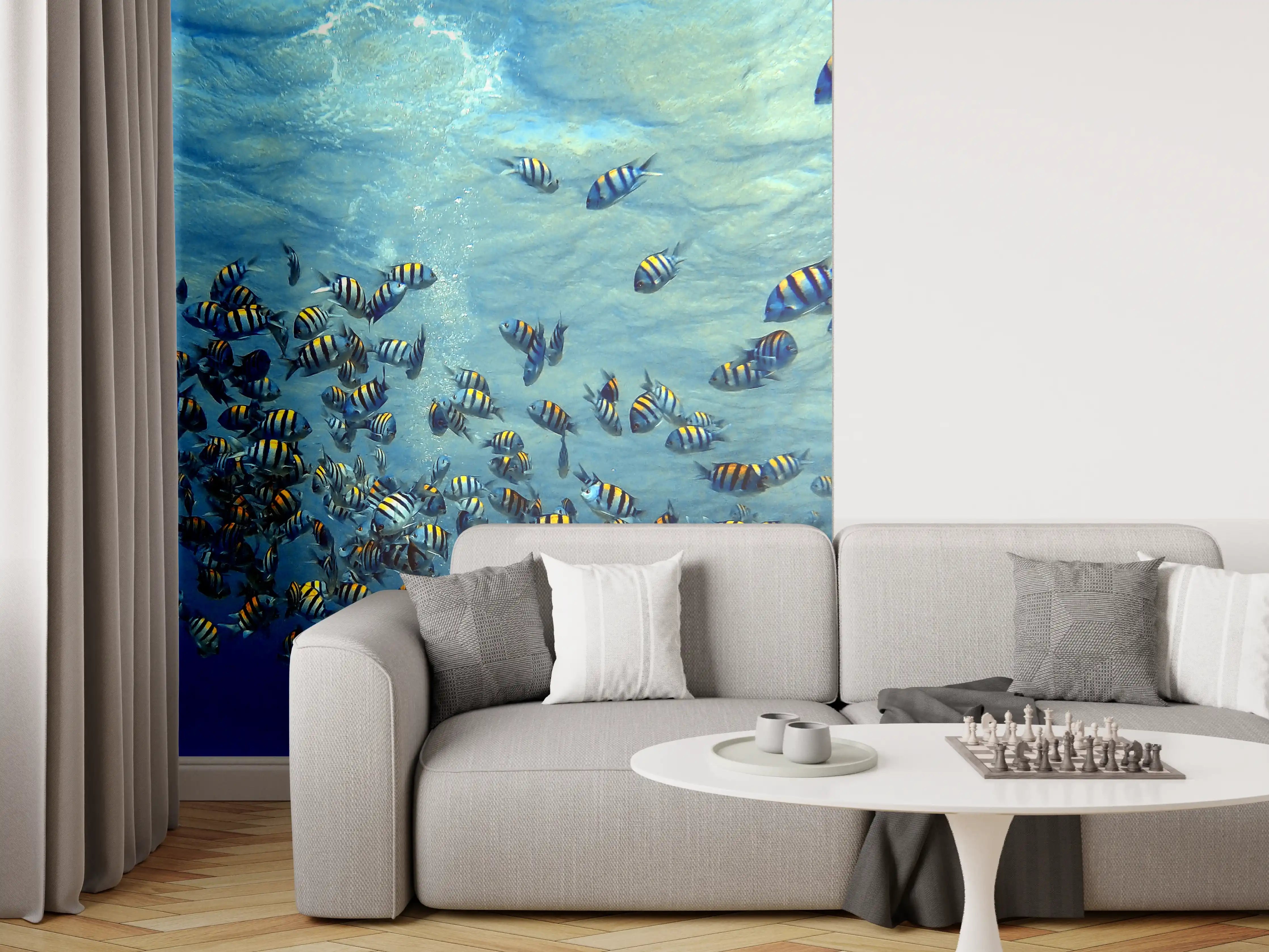 Wandverkleidung Wohnzimmer - Fische im klarem Meer