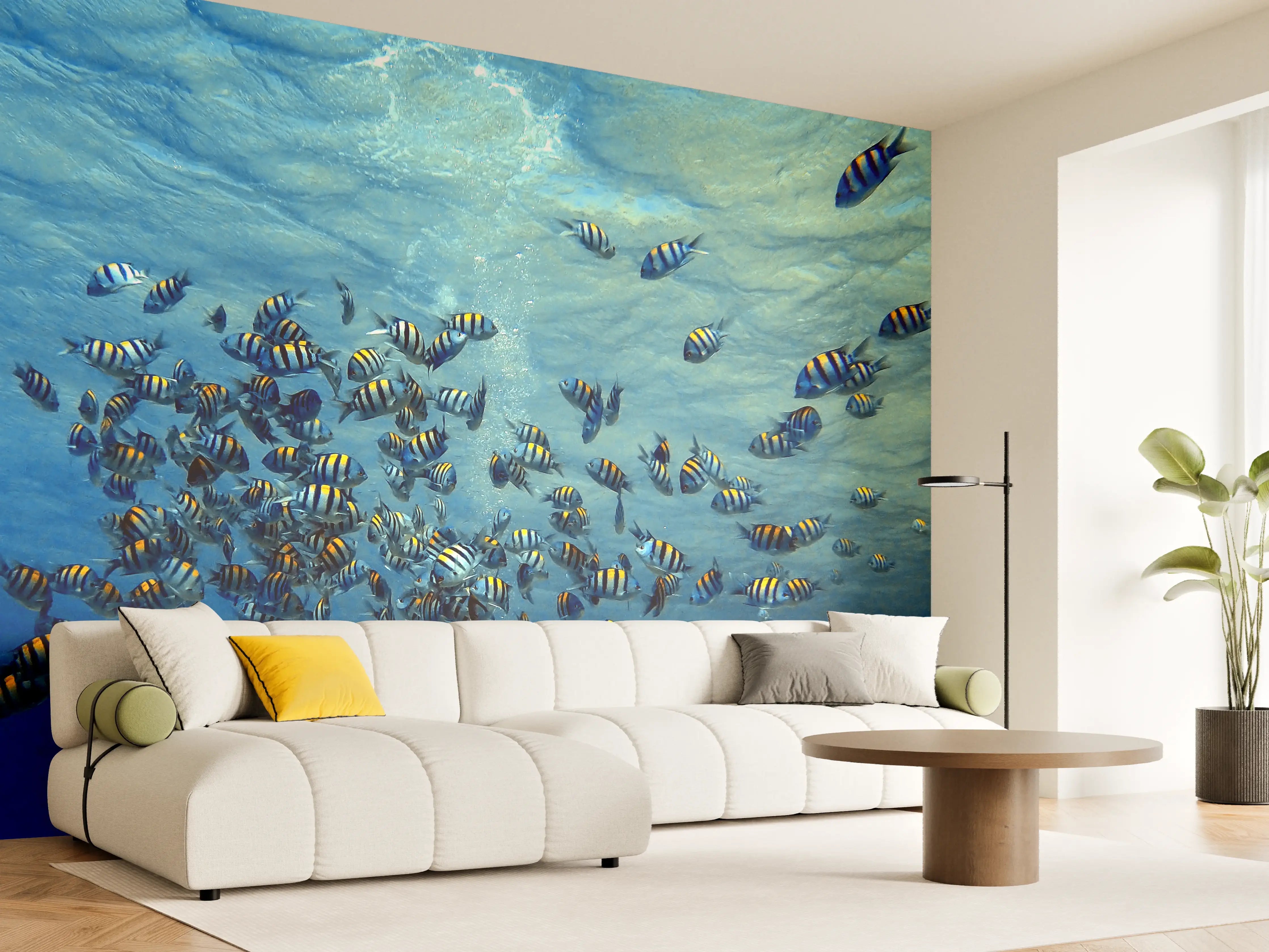 Wandverkleidung Wohnzimmer - Fische im klarem Meer
