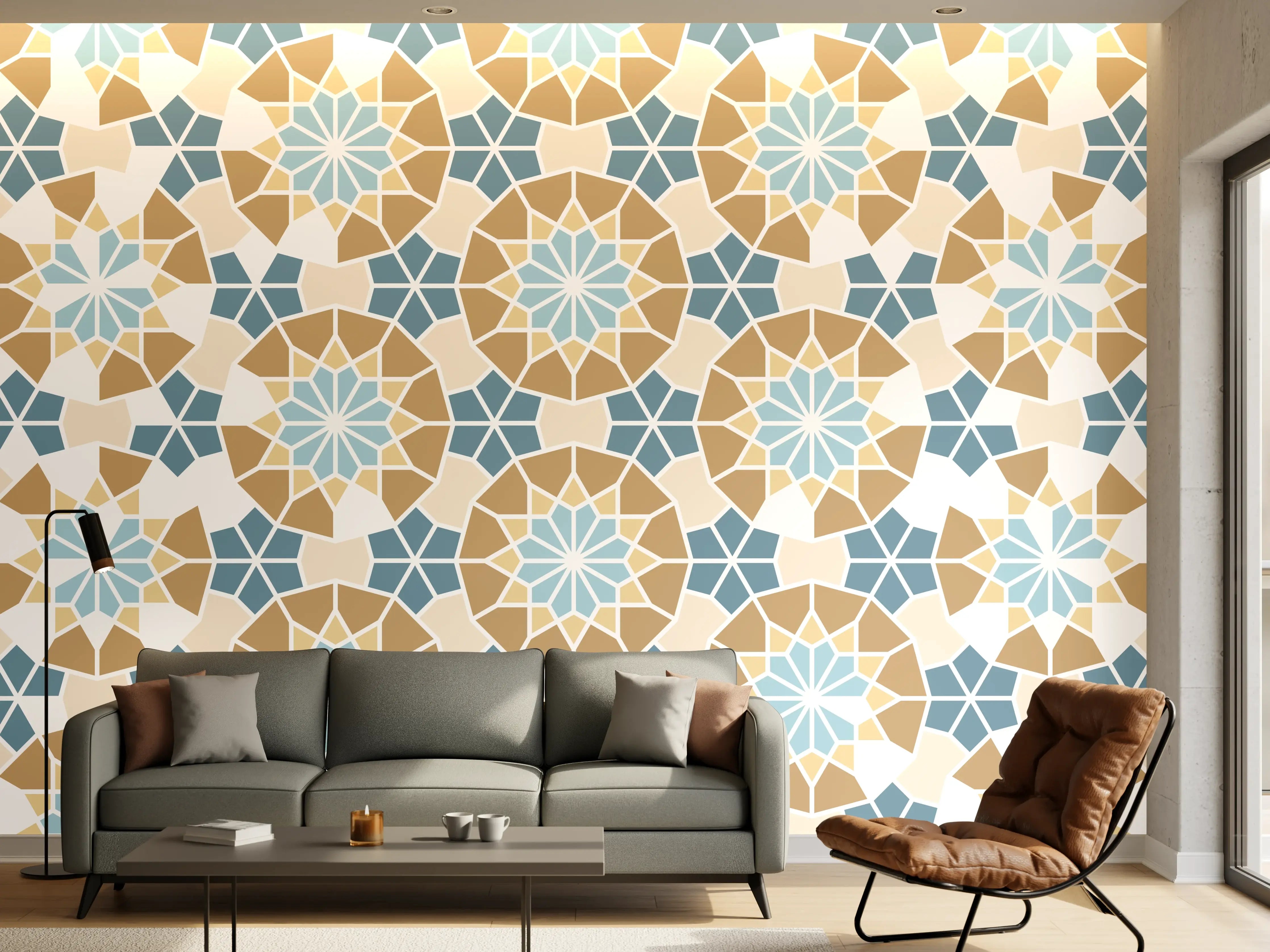 Wandverkleidung Wohnzimmer - Fliesen eckige Geometrie