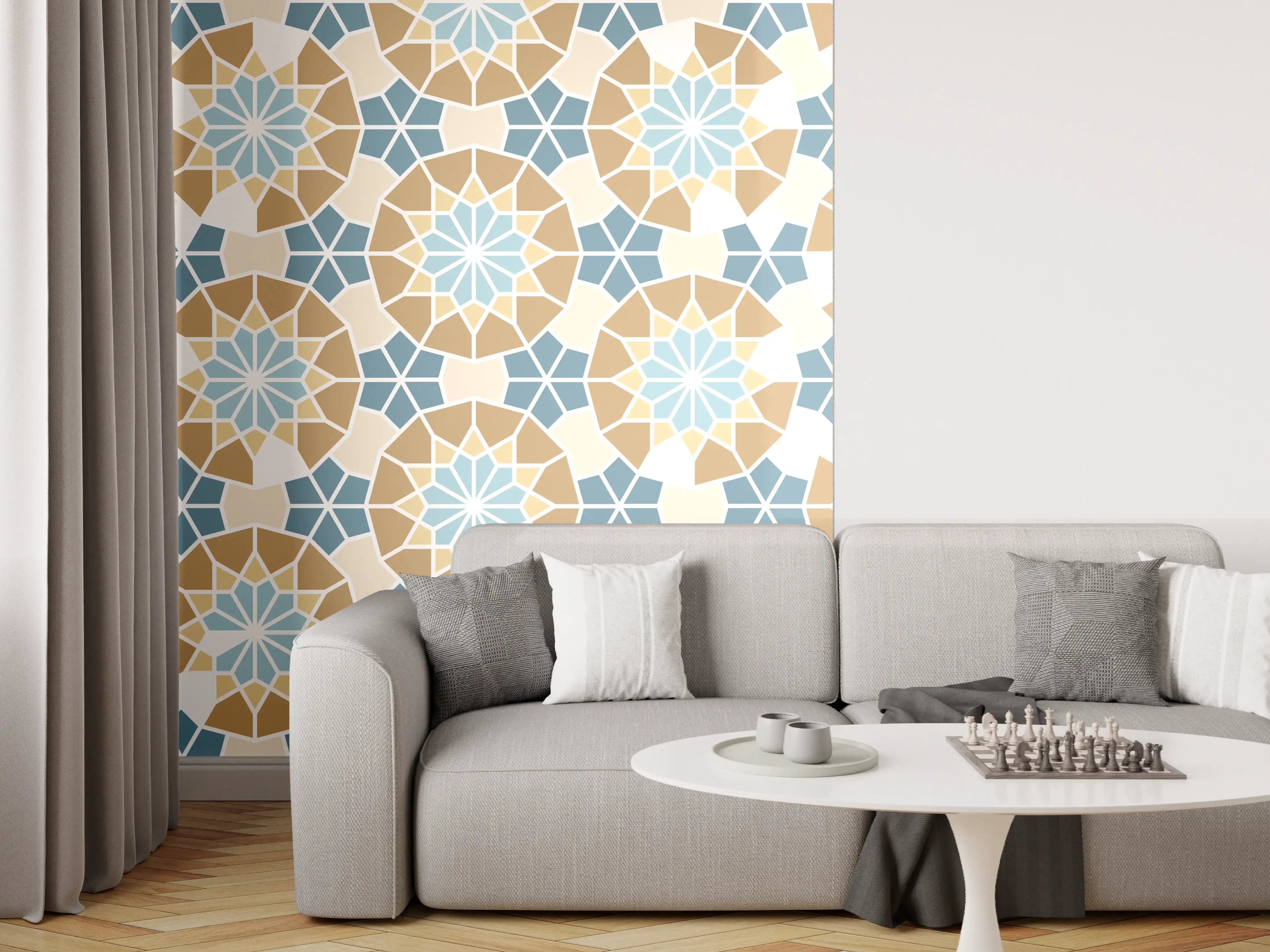 Wandverkleidung Wohnzimmer - Fliesen eckige Geometrie