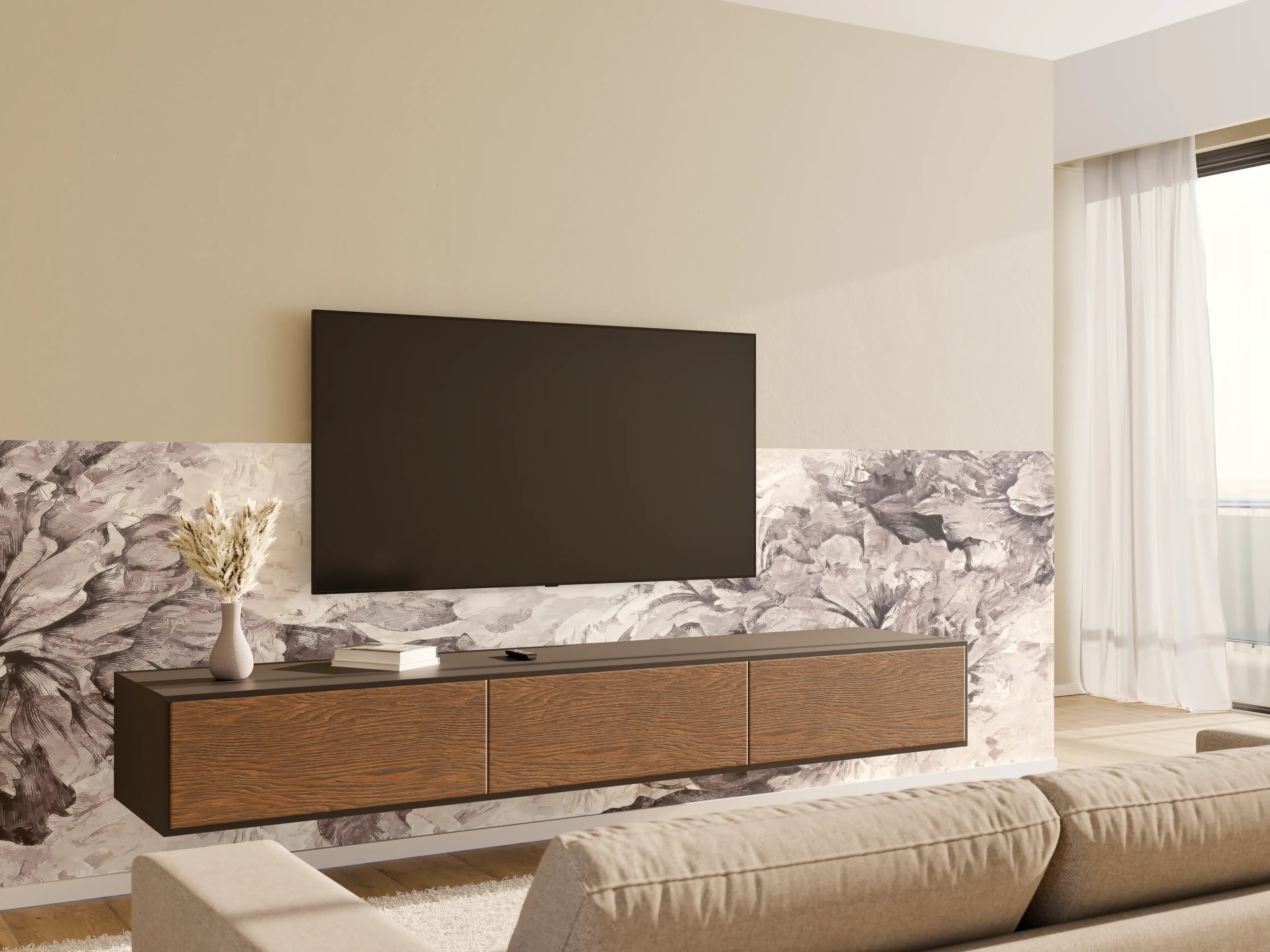 Wandverkleidung Wohnzimmer - Floral Grau Abstrakte Textur