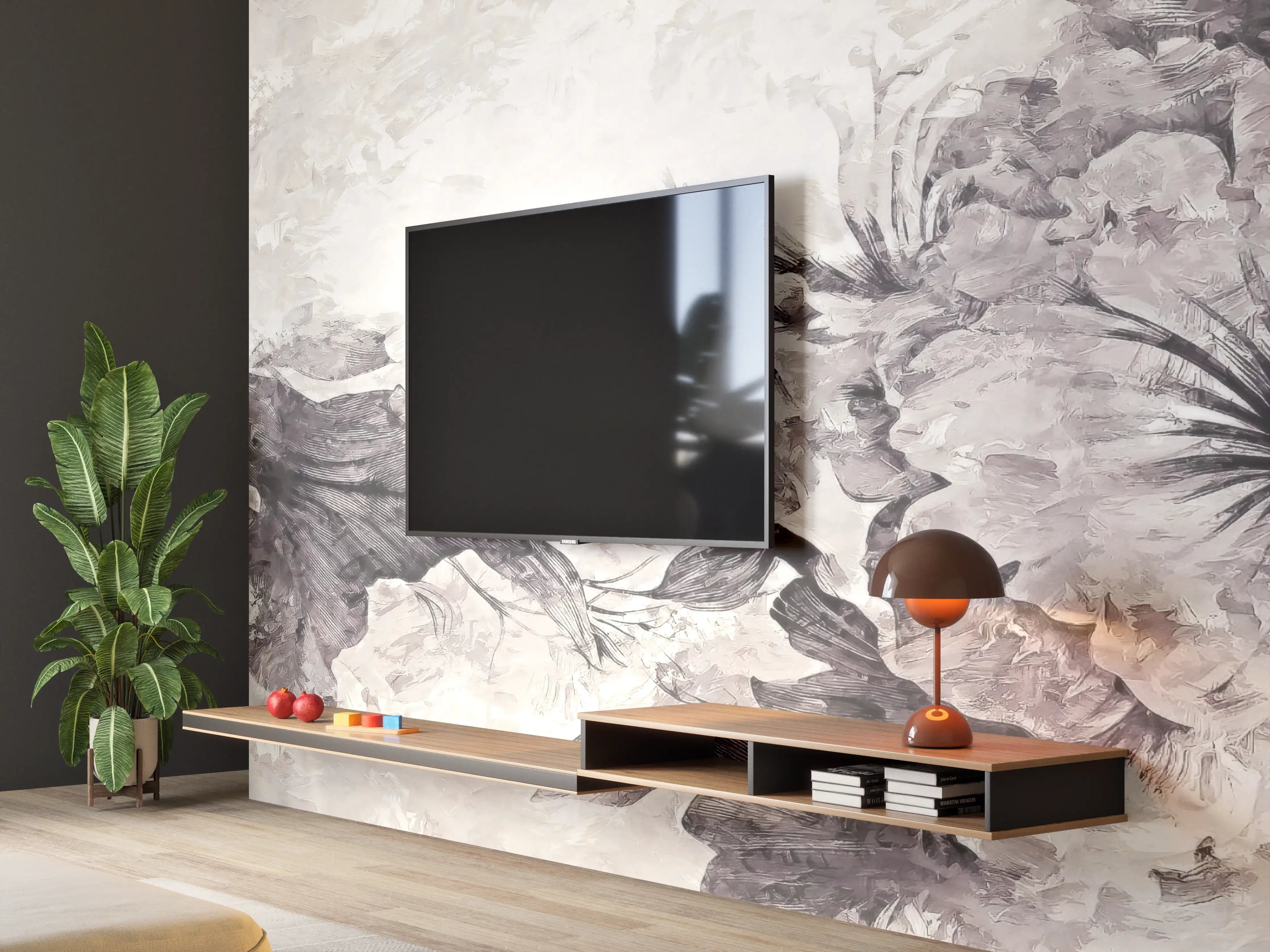 Wandverkleidung Wohnzimmer - Floral Grau Abstrakte Textur