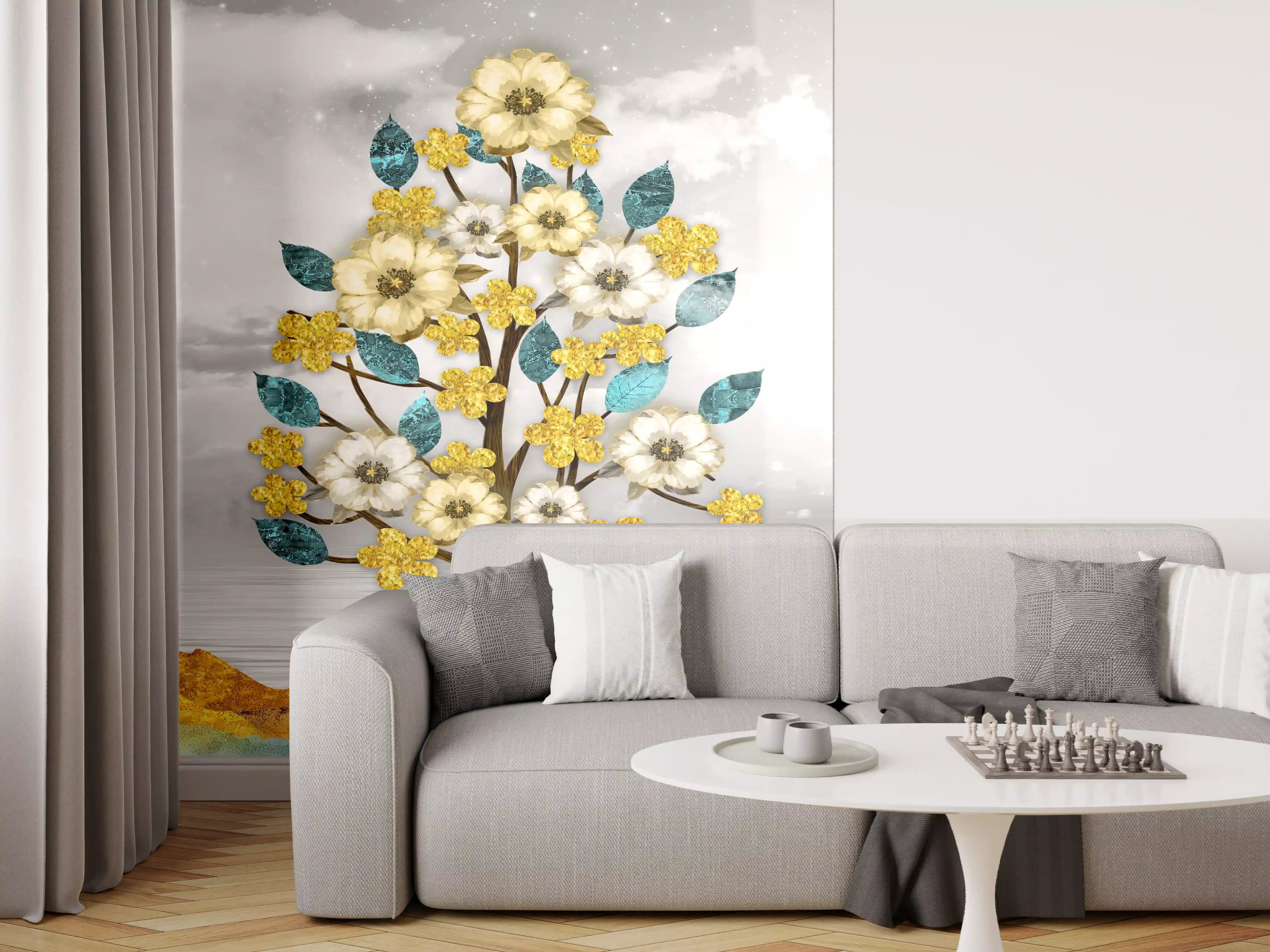 Wandverkleidung Wohnzimmer - Florale Kunstmalerei - Natur