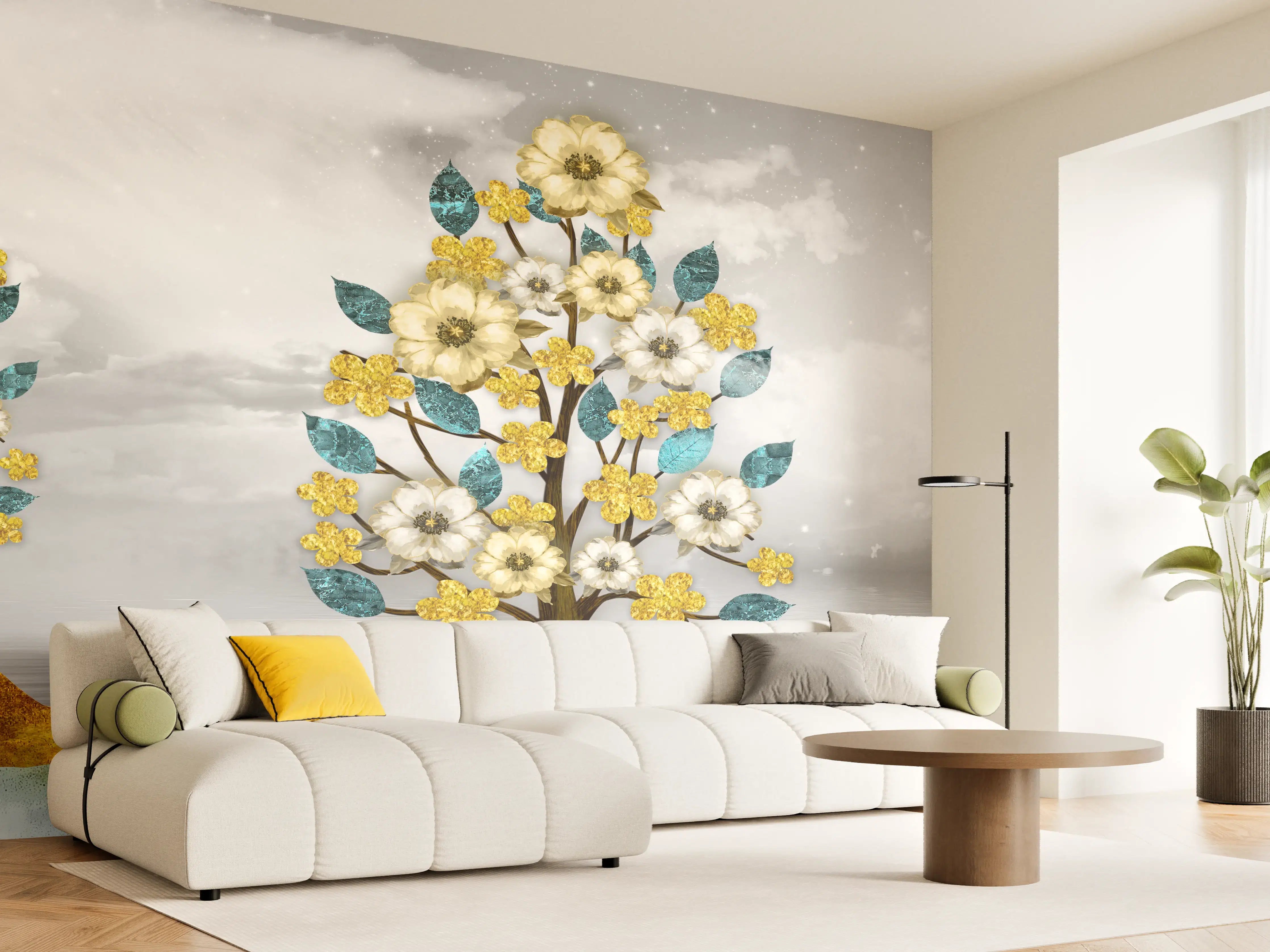 Wandverkleidung Wohnzimmer - Florale Kunstmalerei - Natur