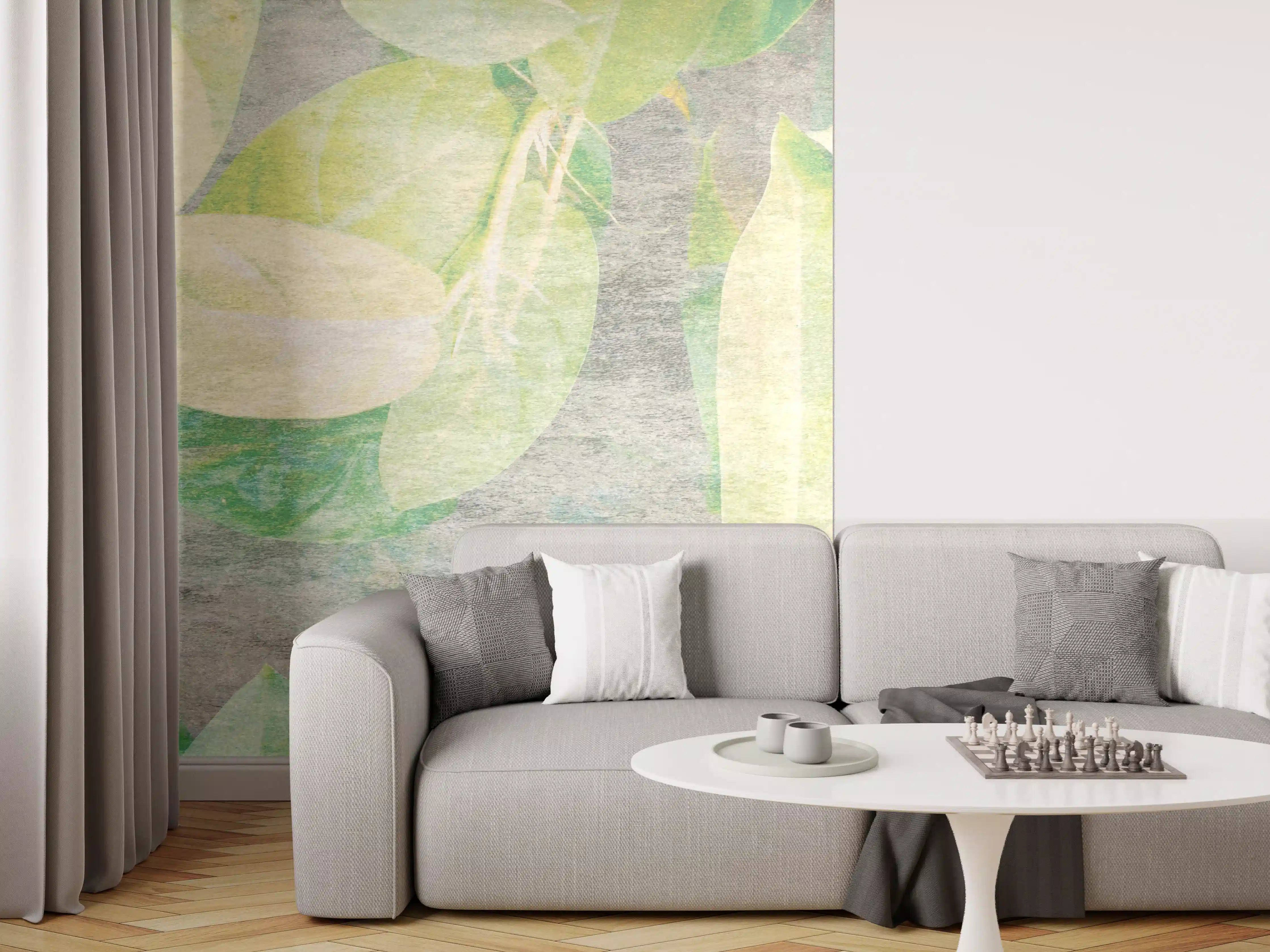 Wandverkleidung Wohnzimmer - Florale Wand - Gräulich