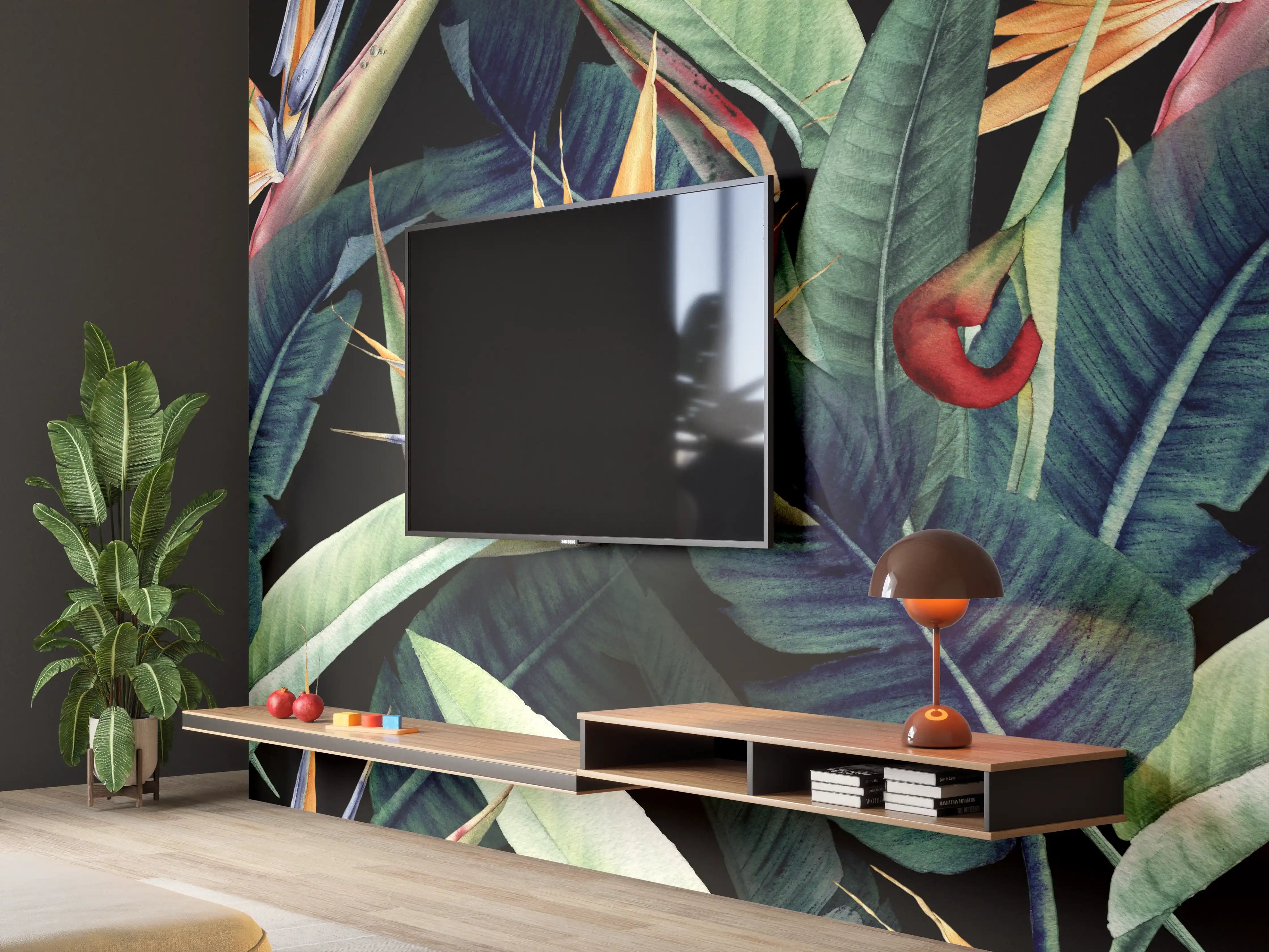 Wandverkleidung Wohnzimmer - Florales Blätter Muster