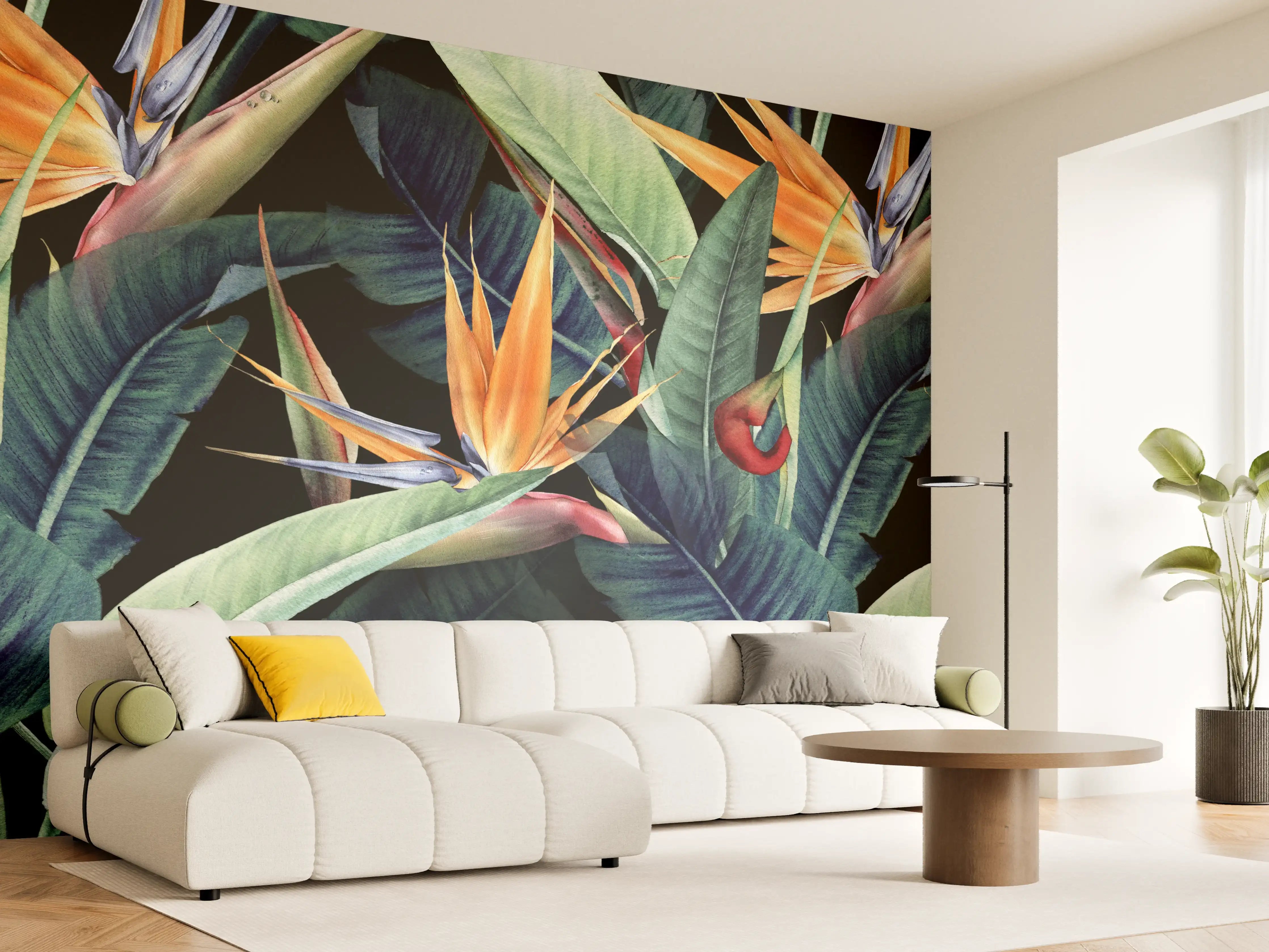 Wandverkleidung Wohnzimmer - Florales Blätter Muster