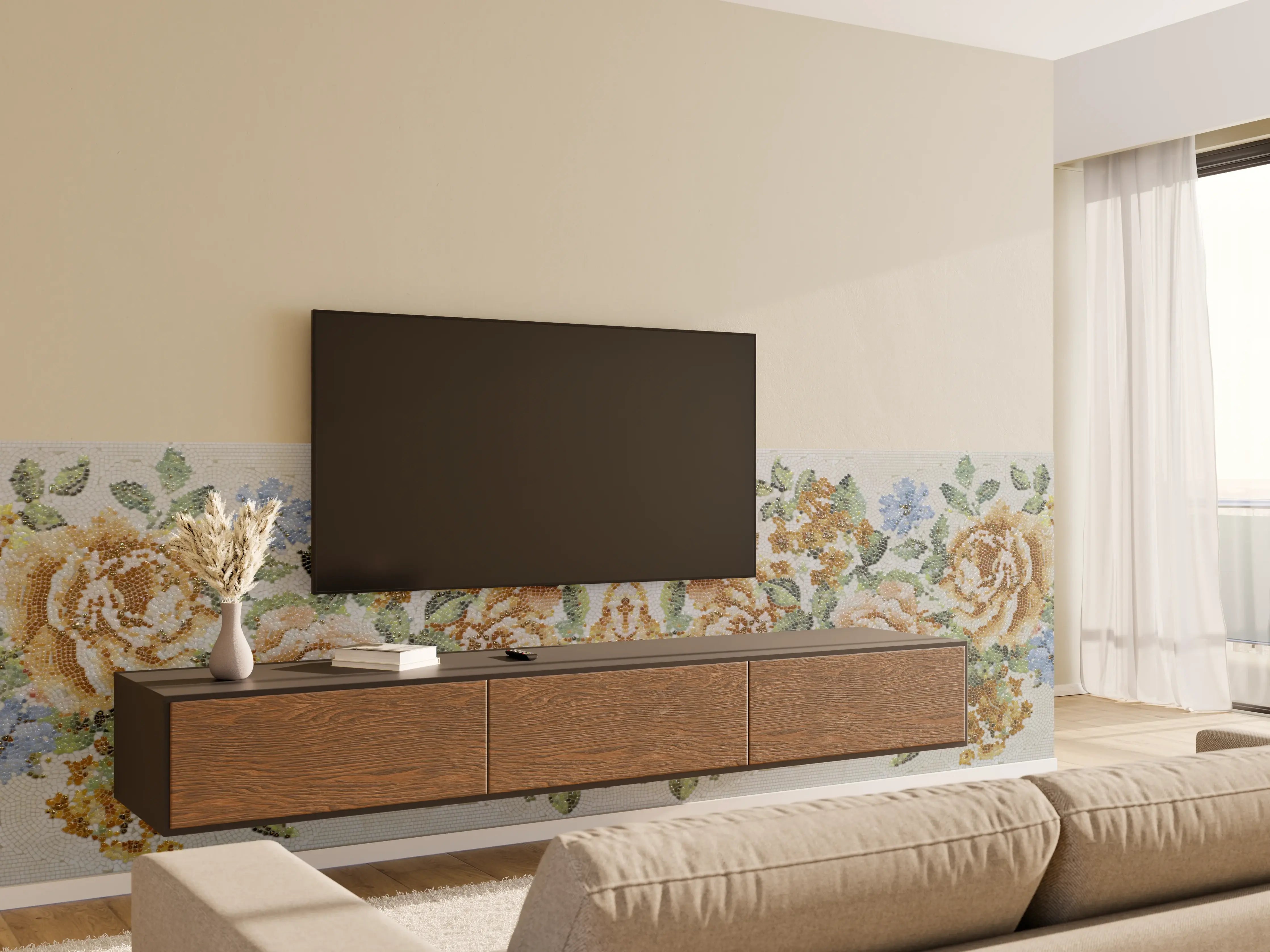Wandverkleidung Wohnzimmer - Florales Muster Design Textur