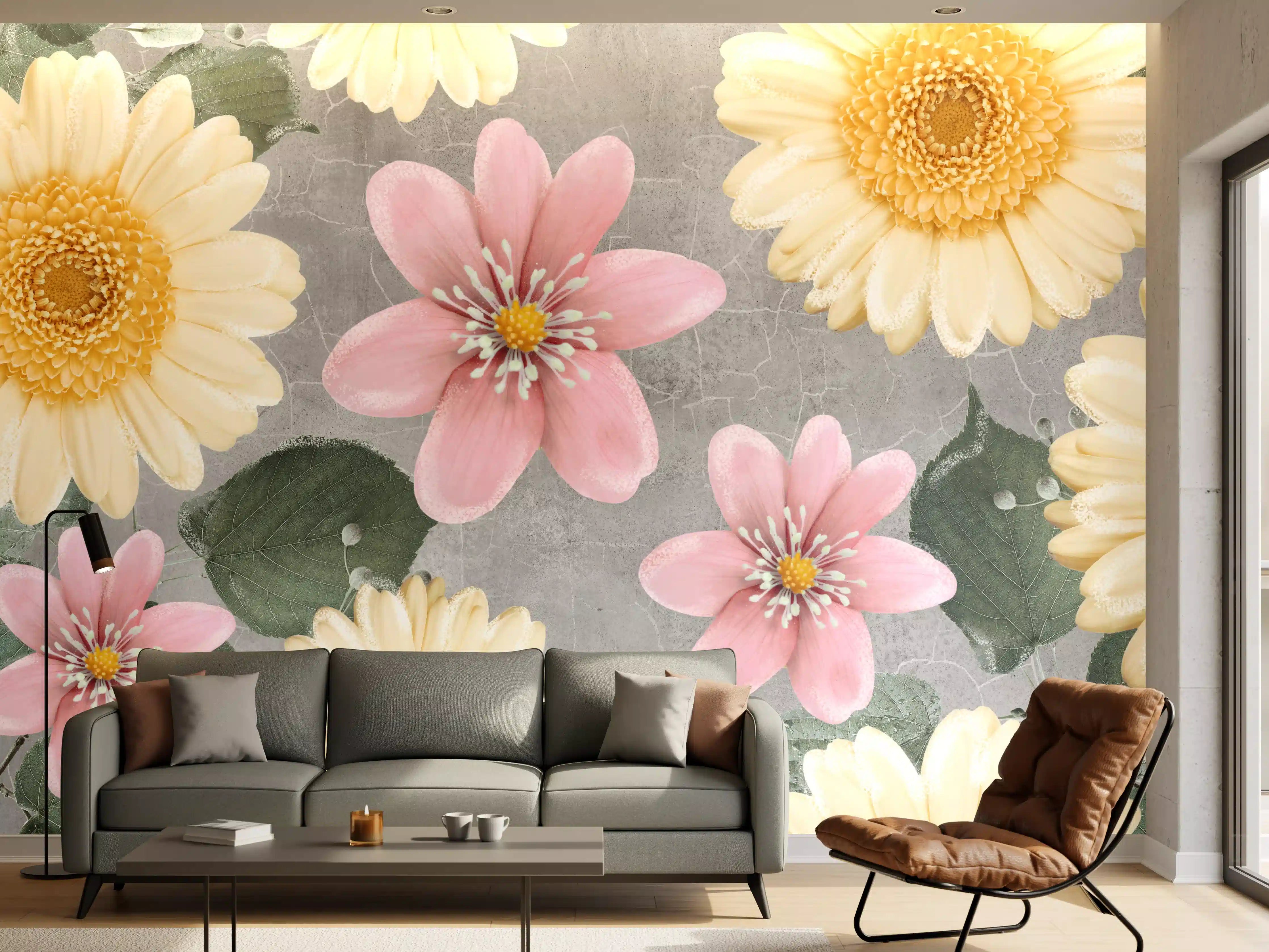 Wandverkleidung Wohnzimmer - Florales Wandmuster - Zeichnung