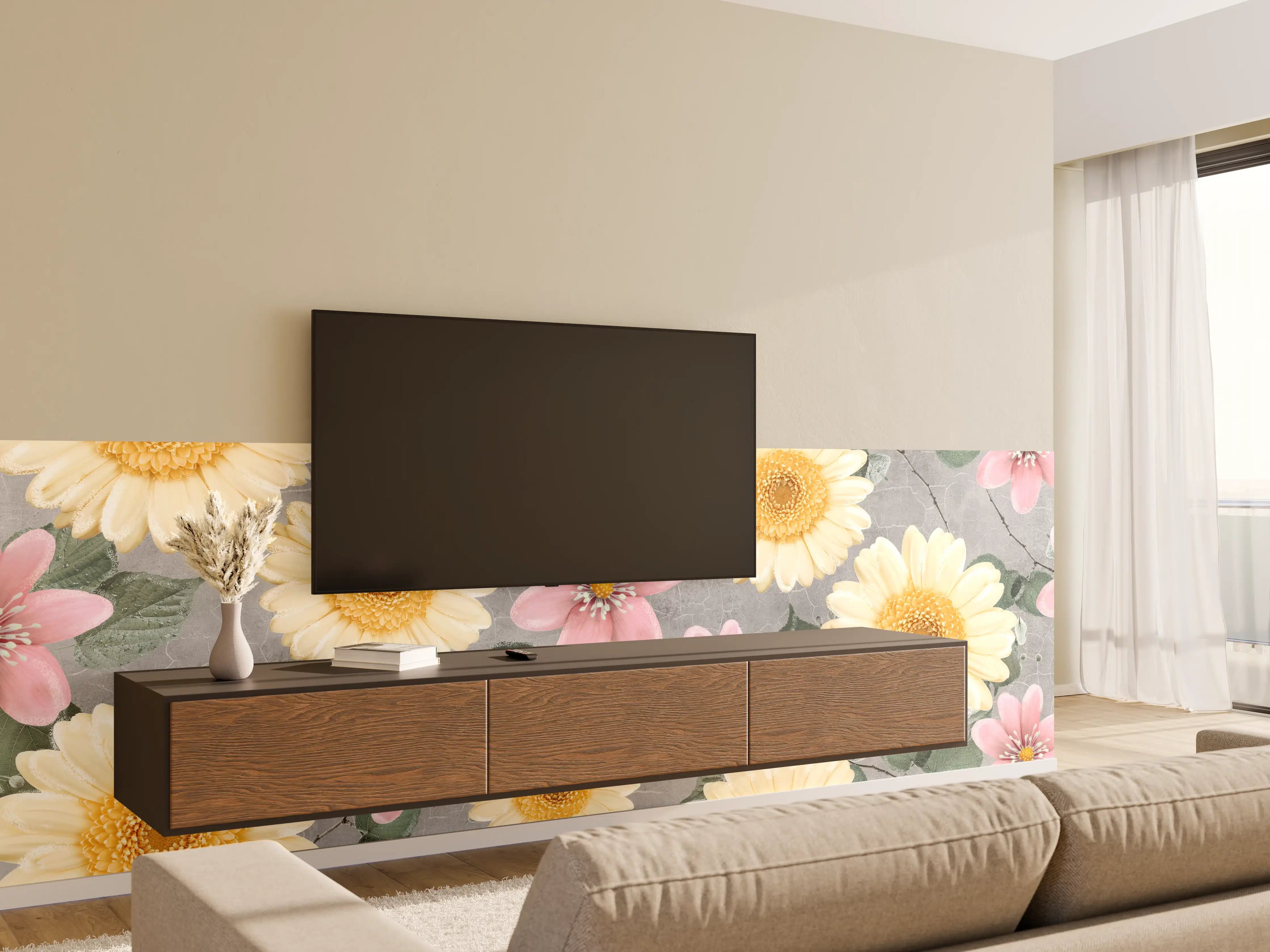 Wandverkleidung Wohnzimmer - Florales Wandmuster - Zeichnung