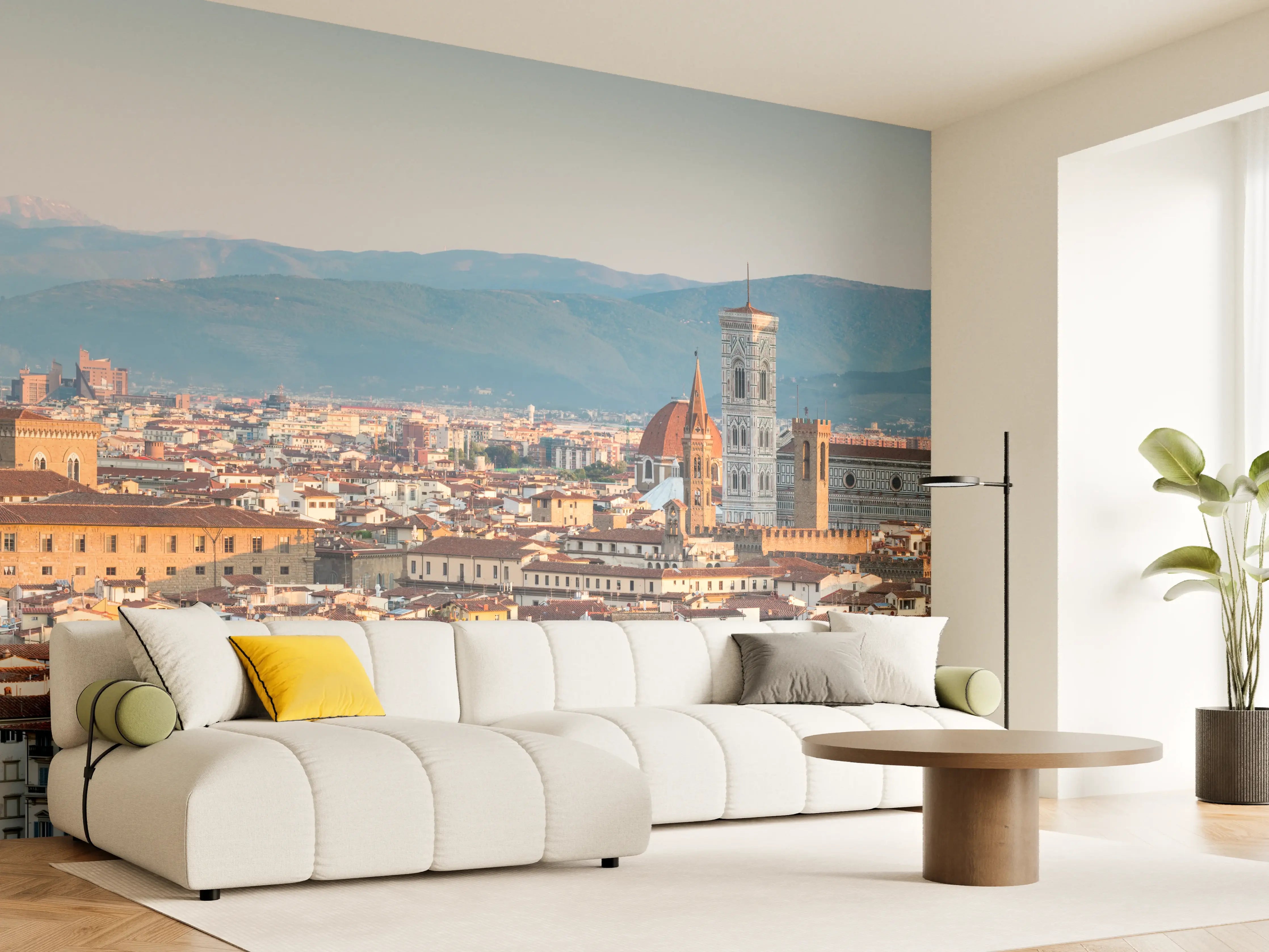 Wandverkleidung Wohnzimmer - Florenz Skyline Blau-Beige