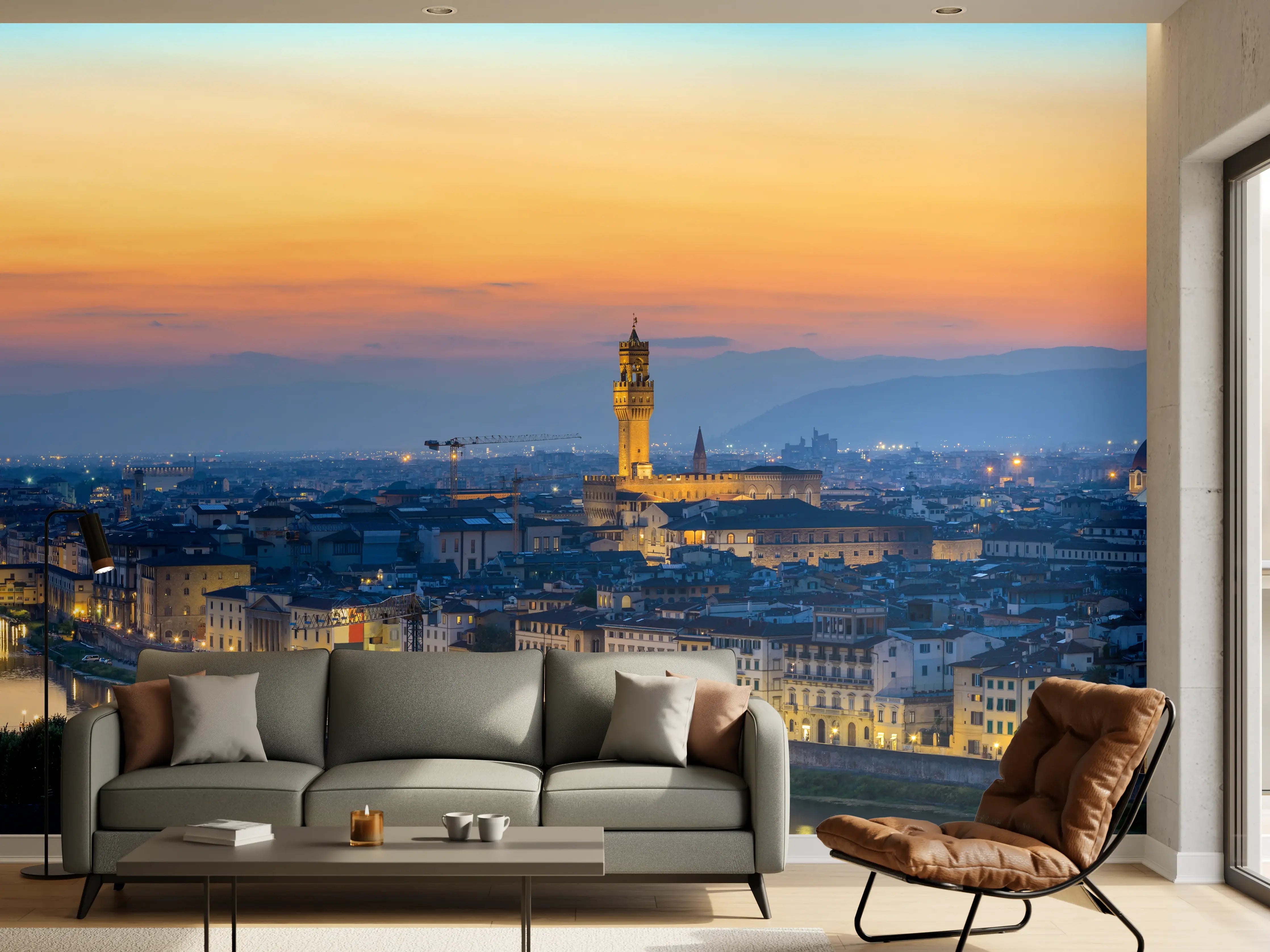 Wandverkleidung Wohnzimmer - Florenz Skyline im Sonnenuntergang