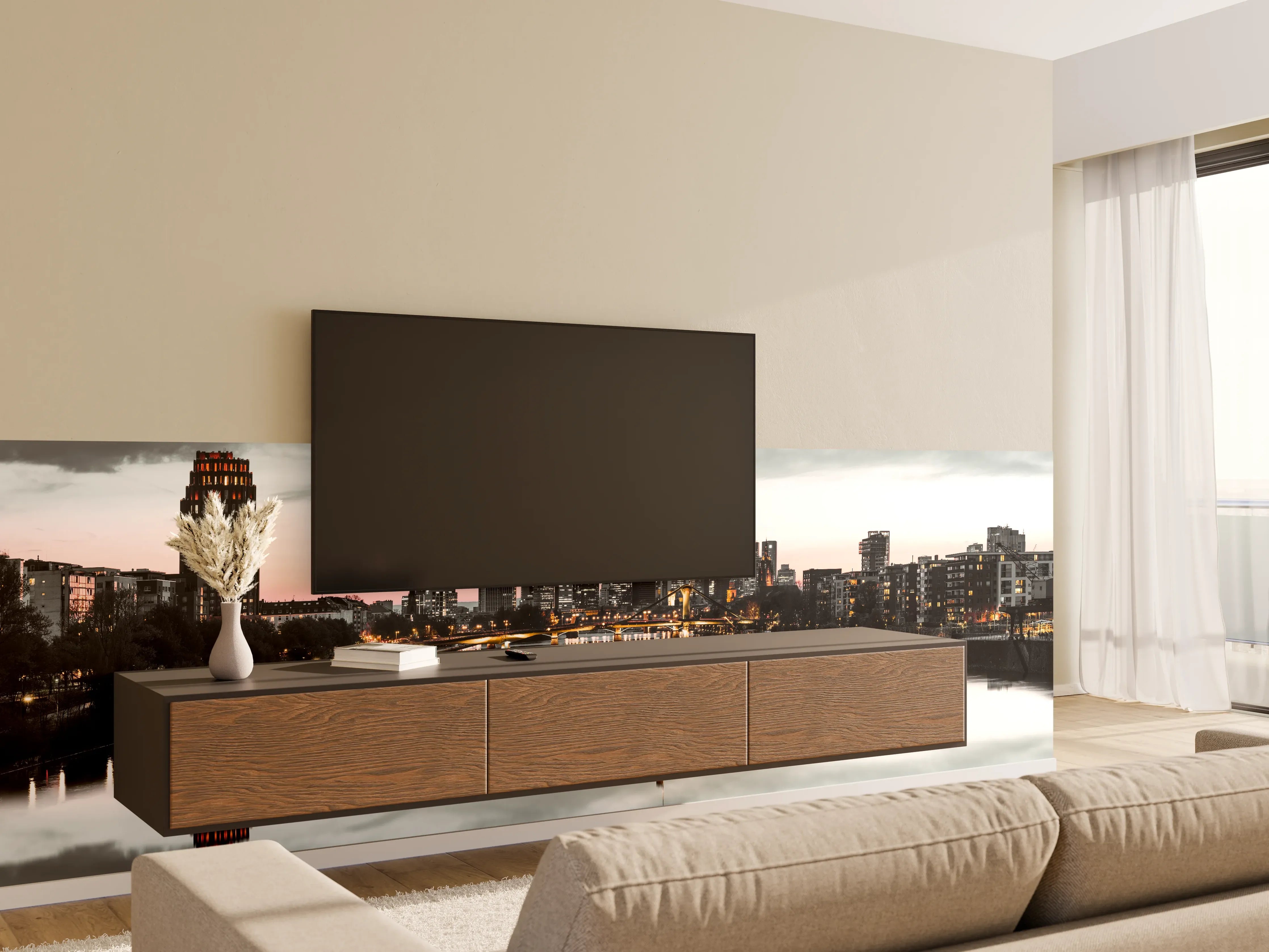 Wandverkleidung Wohnzimmer - Frankfur Skyline Black & White