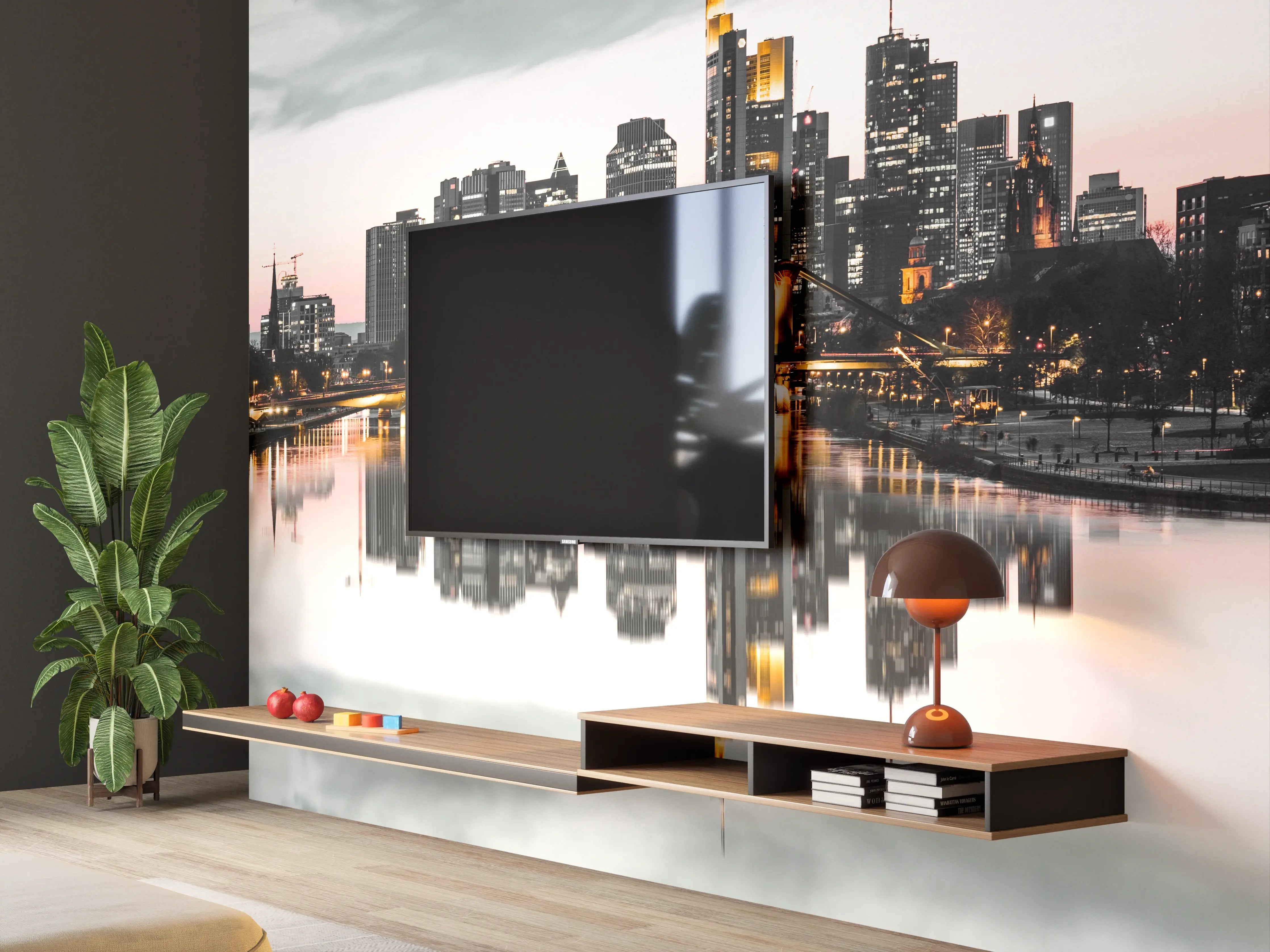 Wandverkleidung Wohnzimmer - Frankfur Skyline Black & White