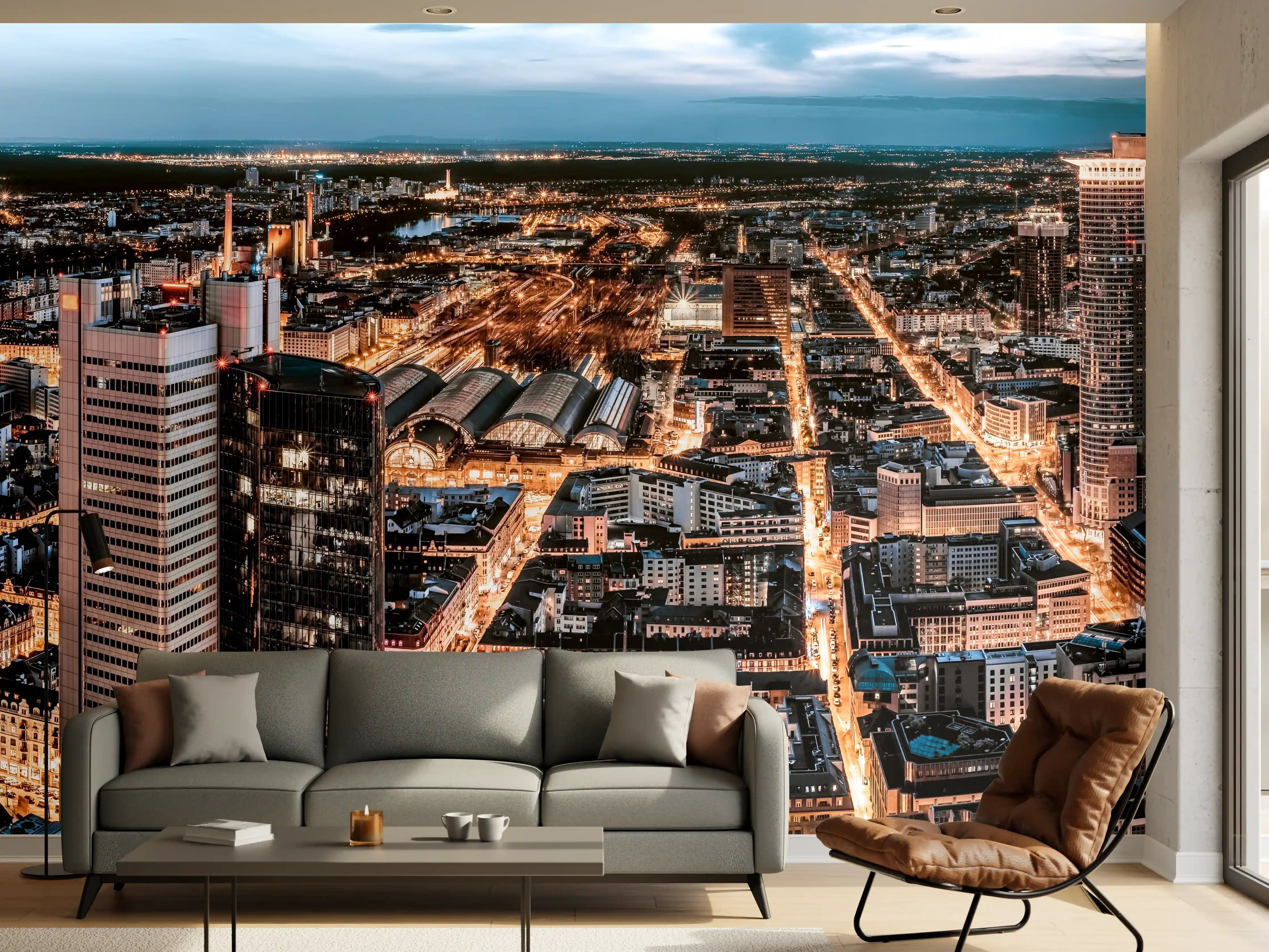 Wandverkleidung Wohnzimmer - Frankfurt 180-Grad-Panorama