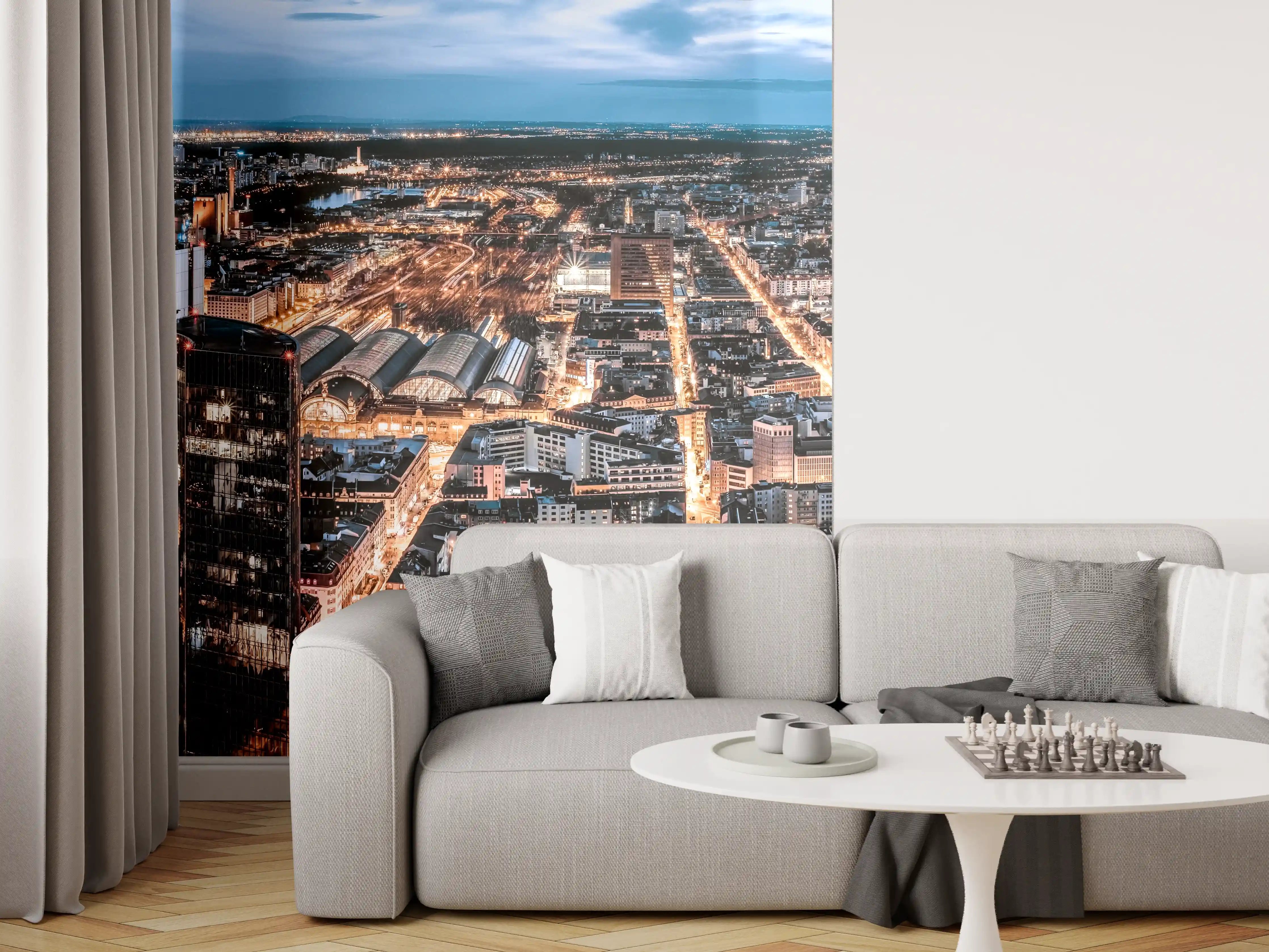 Wandverkleidung Wohnzimmer - Frankfurt 180-Grad-Panorama