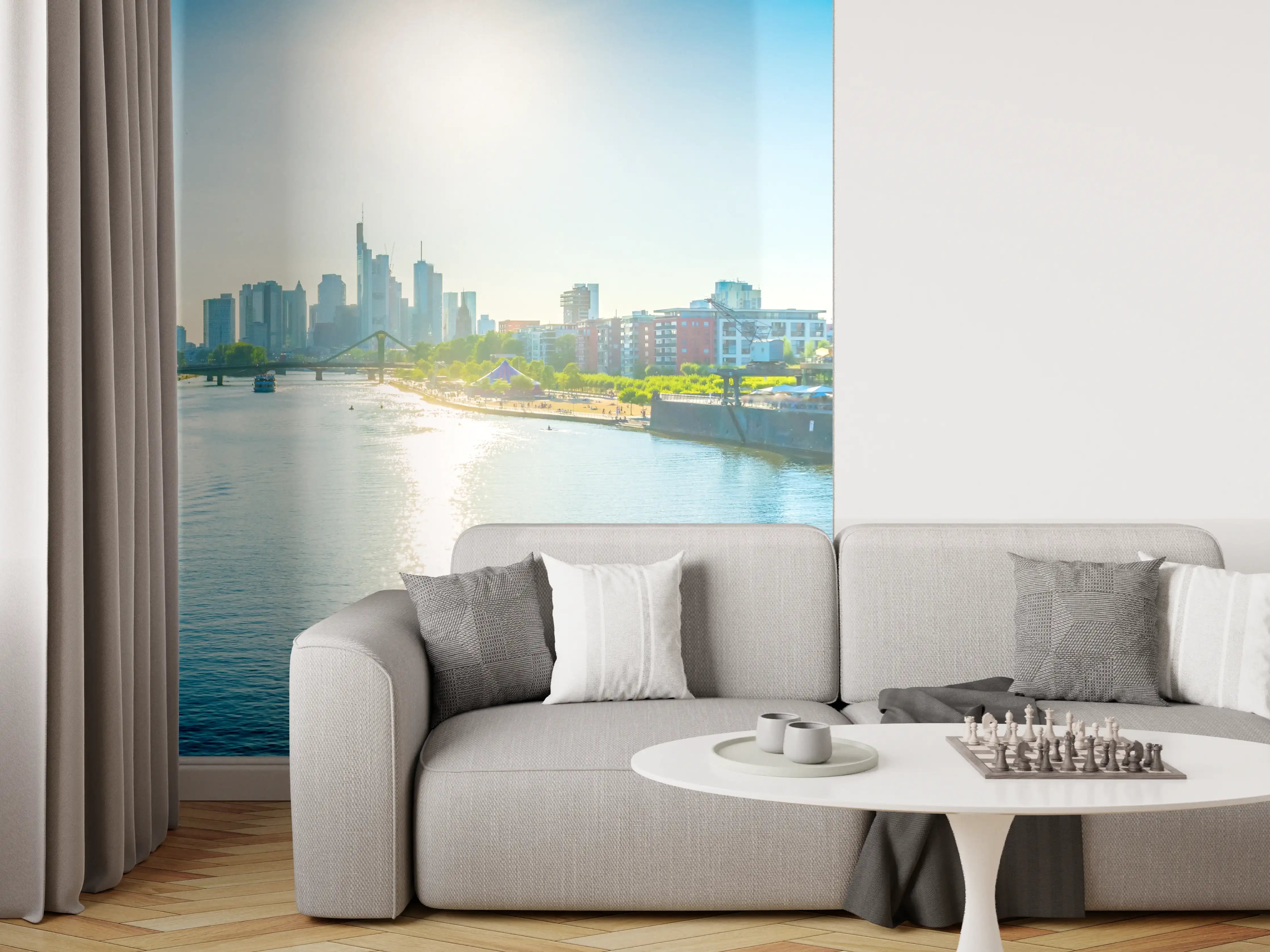 Wandverkleidung Wohnzimmer - Frankfurt EZB bei Tag