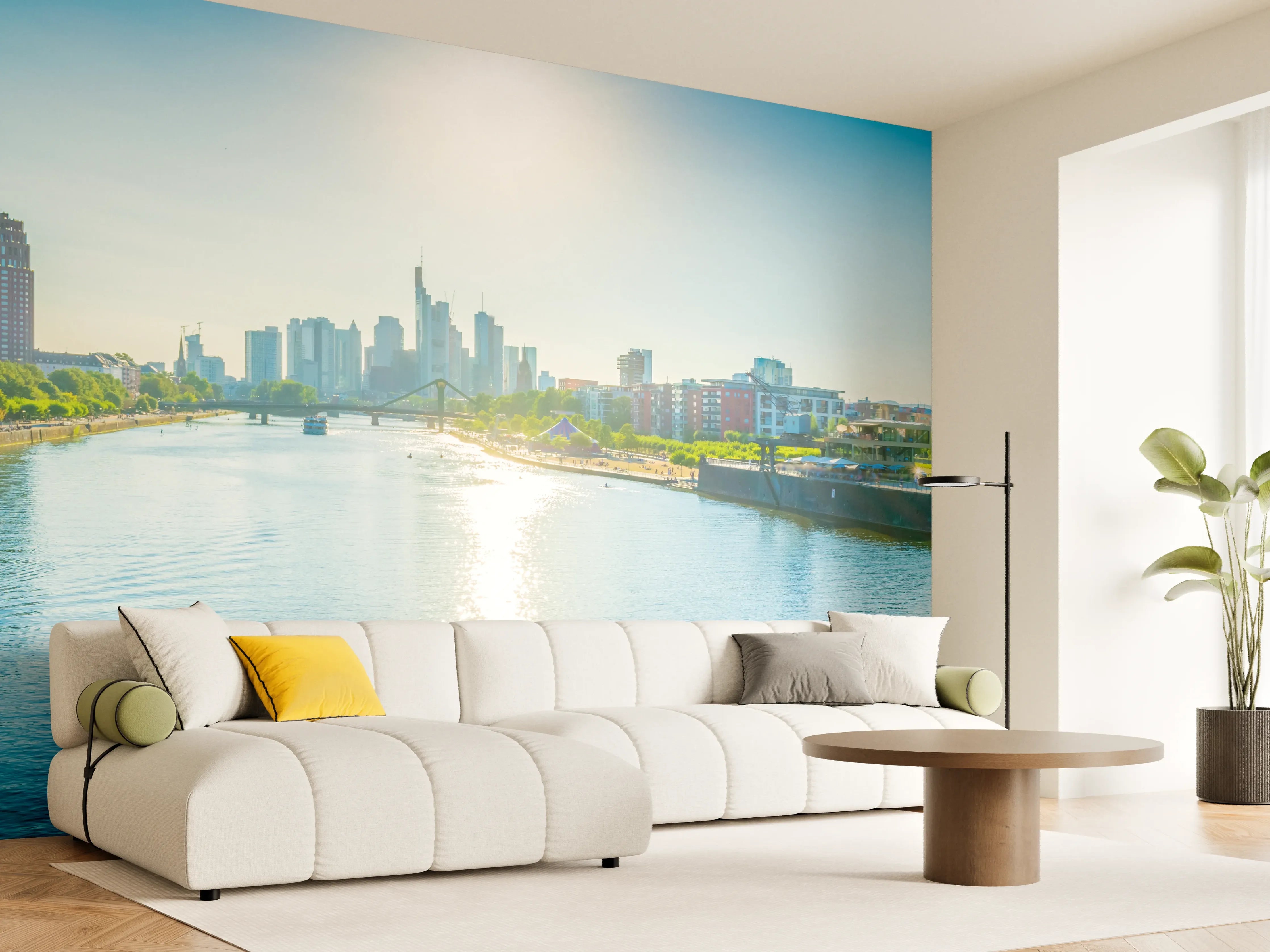 Wandverkleidung Wohnzimmer - Frankfurt EZB bei Tag