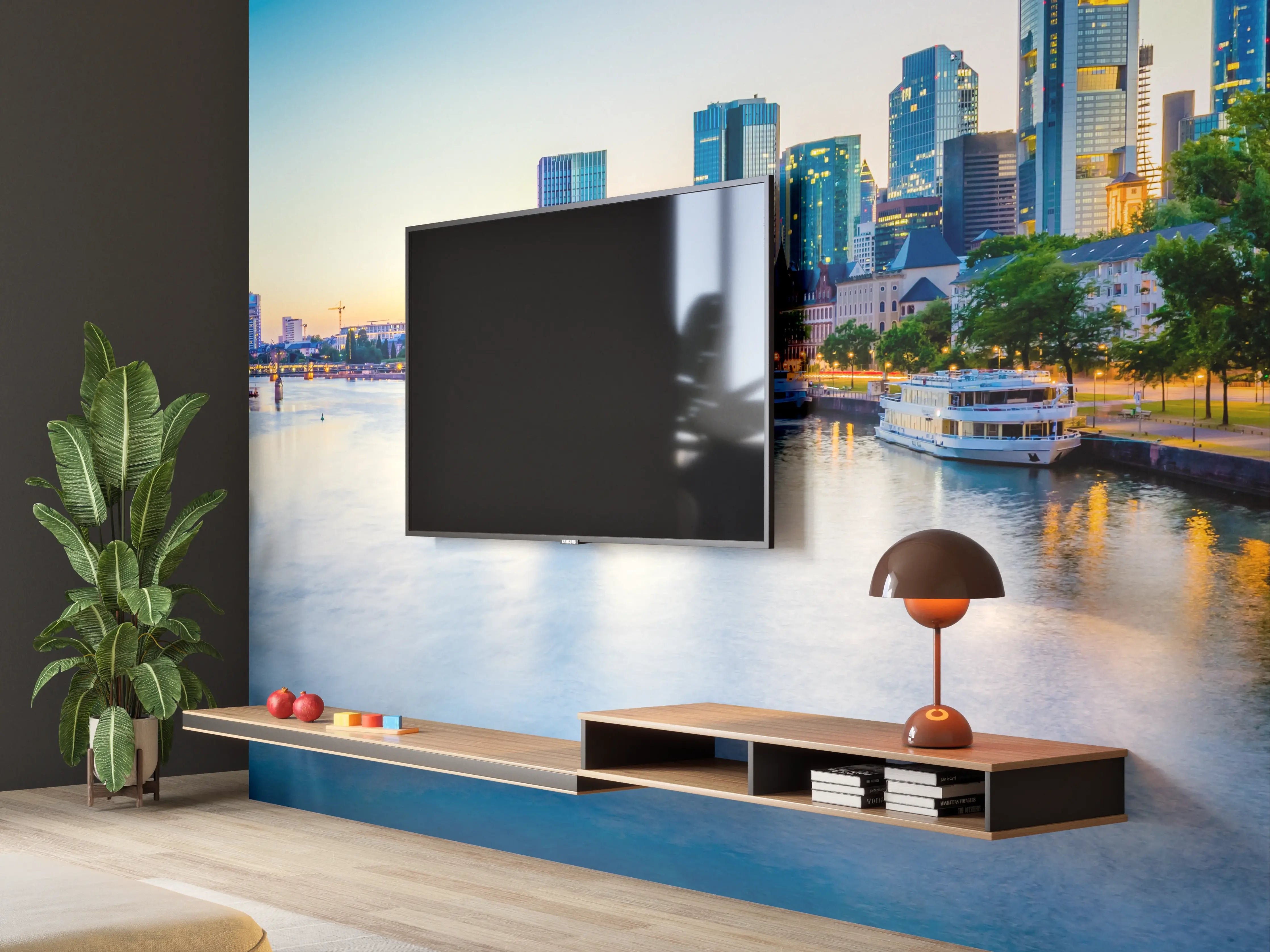 Wandverkleidung Wohnzimmer - Frankfurt Panorama Ostend