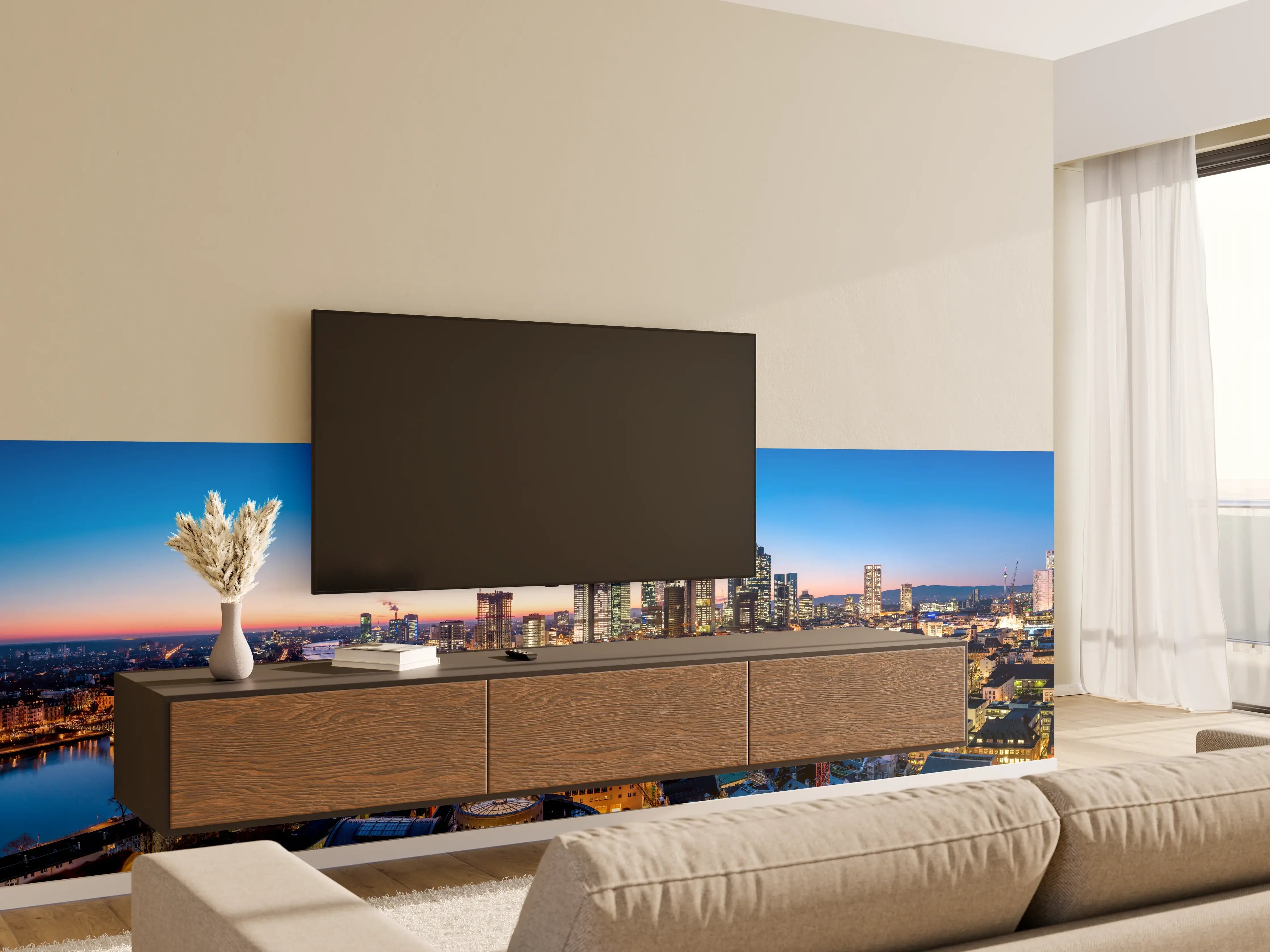 Wandverkleidung Wohnzimmer - Frankfurt Skyline Dämmerung 2