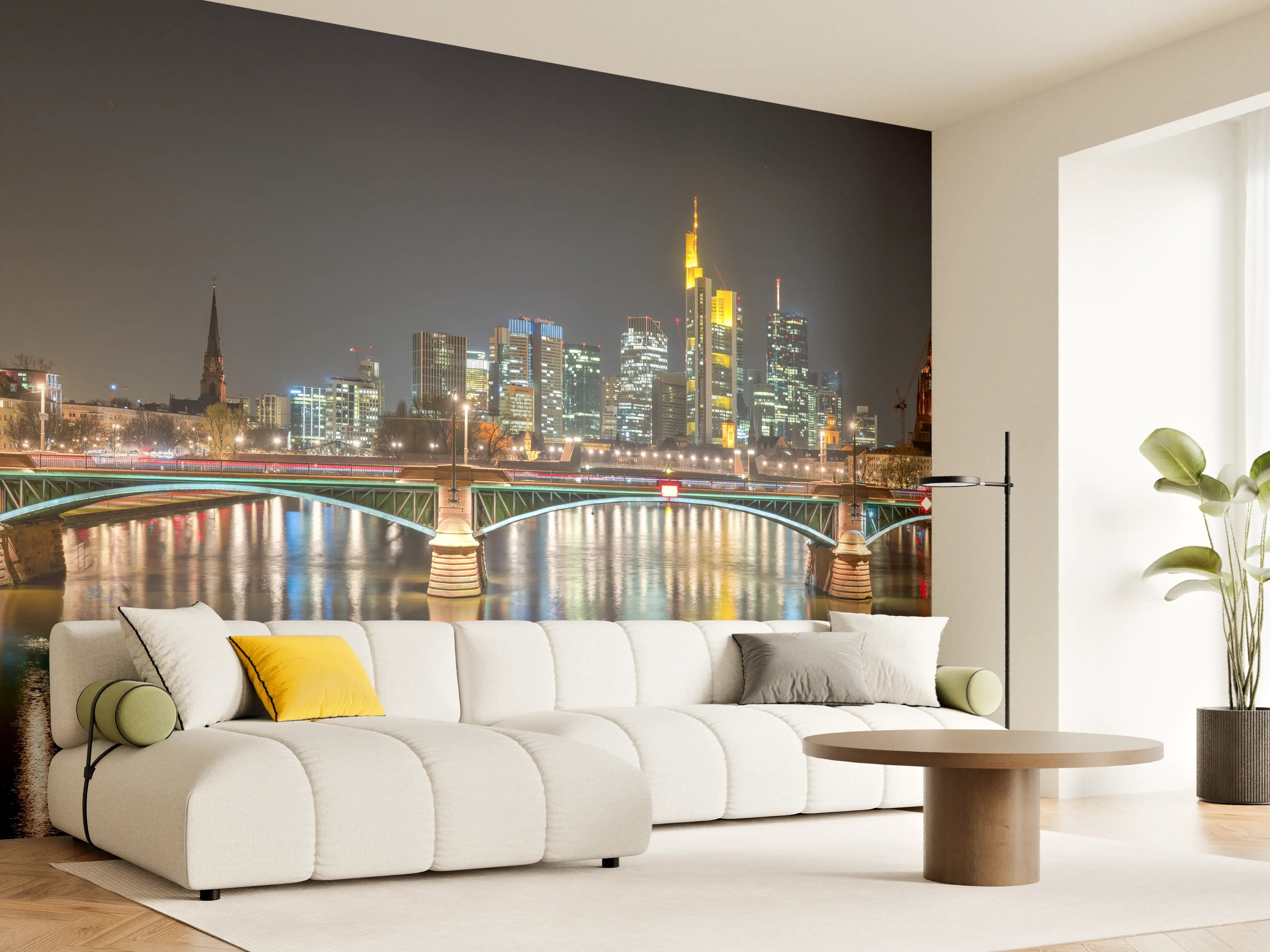 Wandverkleidung Wohnzimmer - Frankfurt Skyline bei Nacht