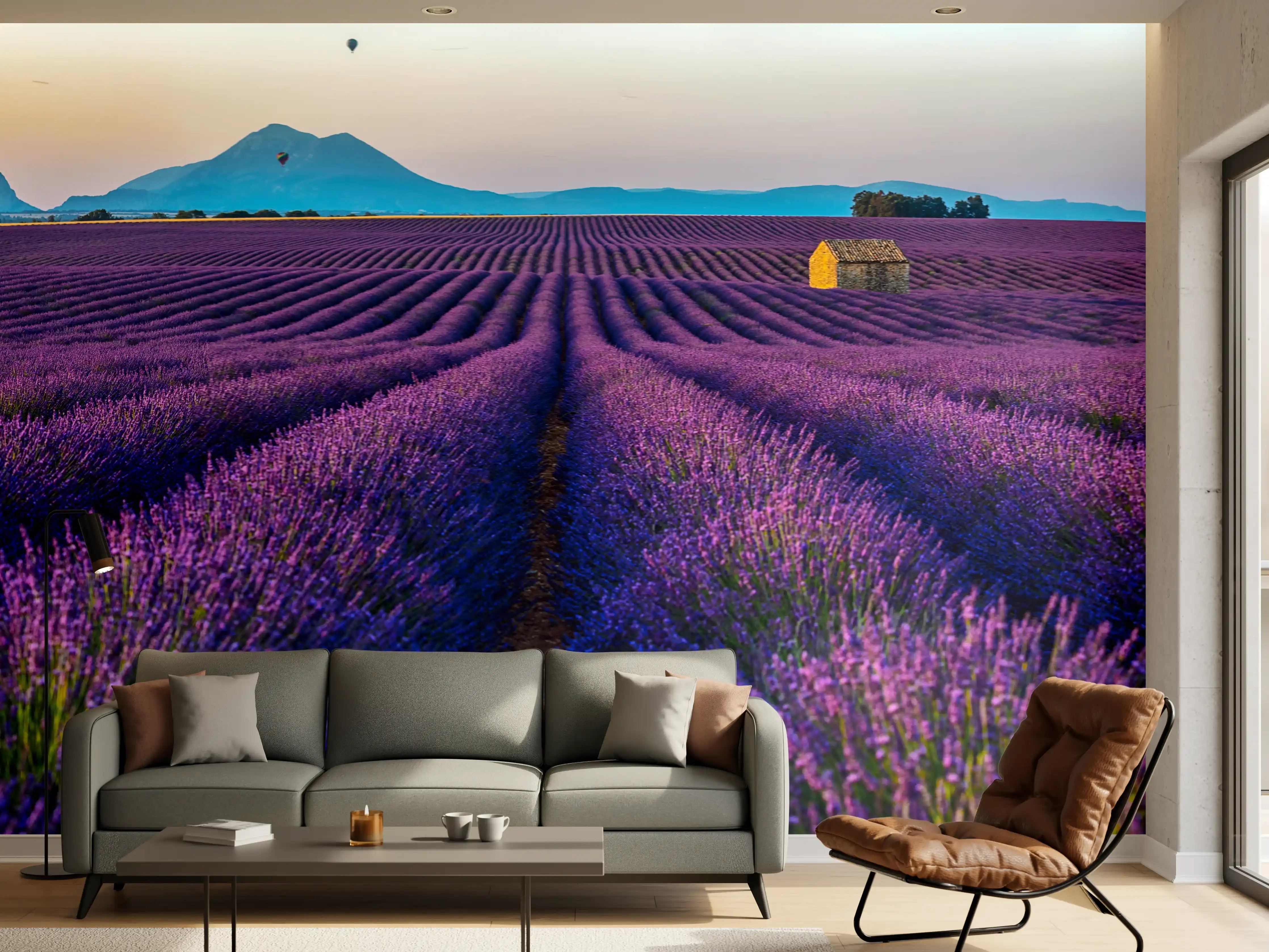 Wandverkleidung Wohnzimmer - Französische Lavendelfelder