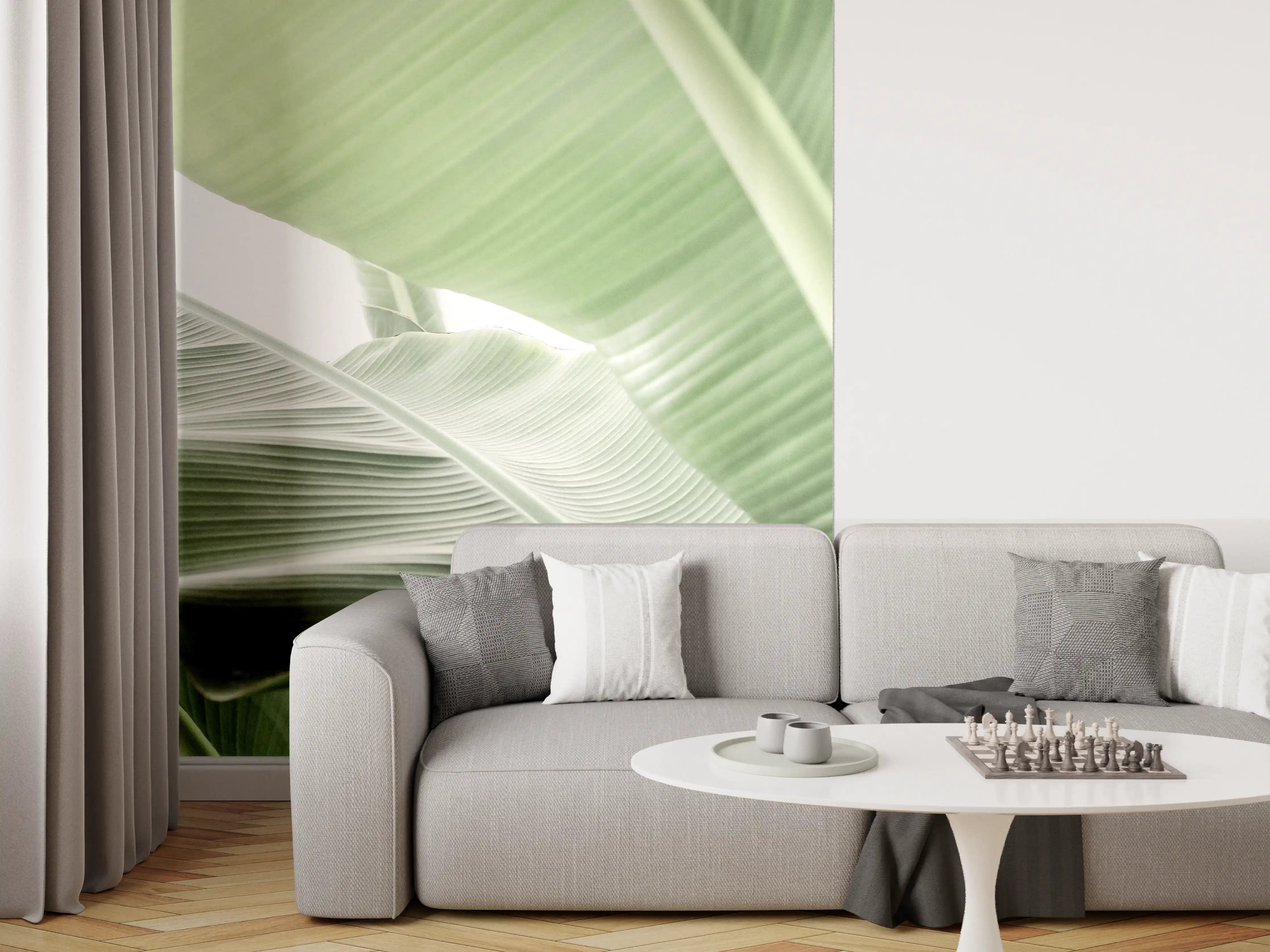 Wandverkleidung Wohnzimmer - Frisch grüne Blätter - Natürliche Schönheit