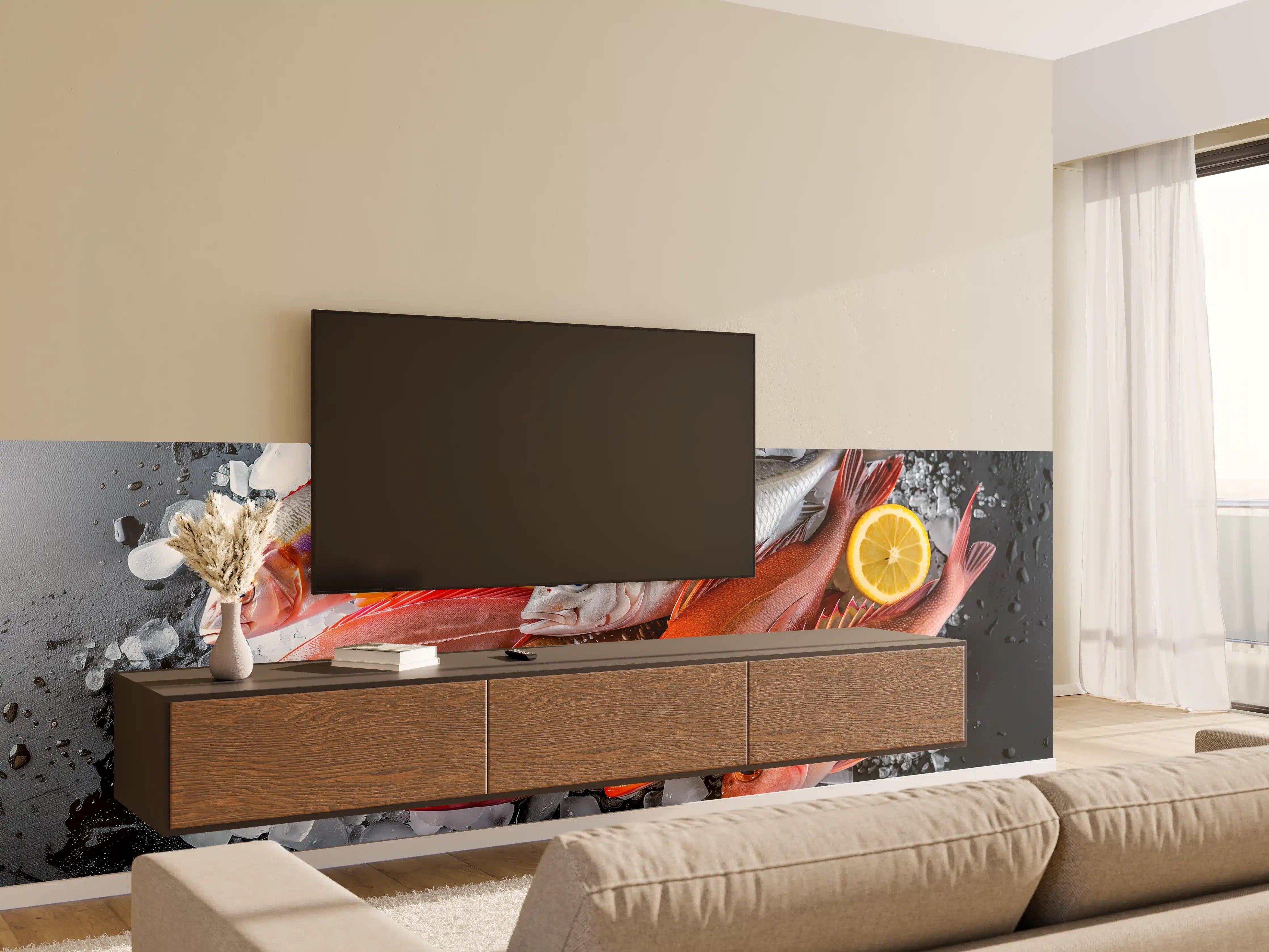 Wandverkleidung Wohnzimmer - Frische Meeresfische auf Eis