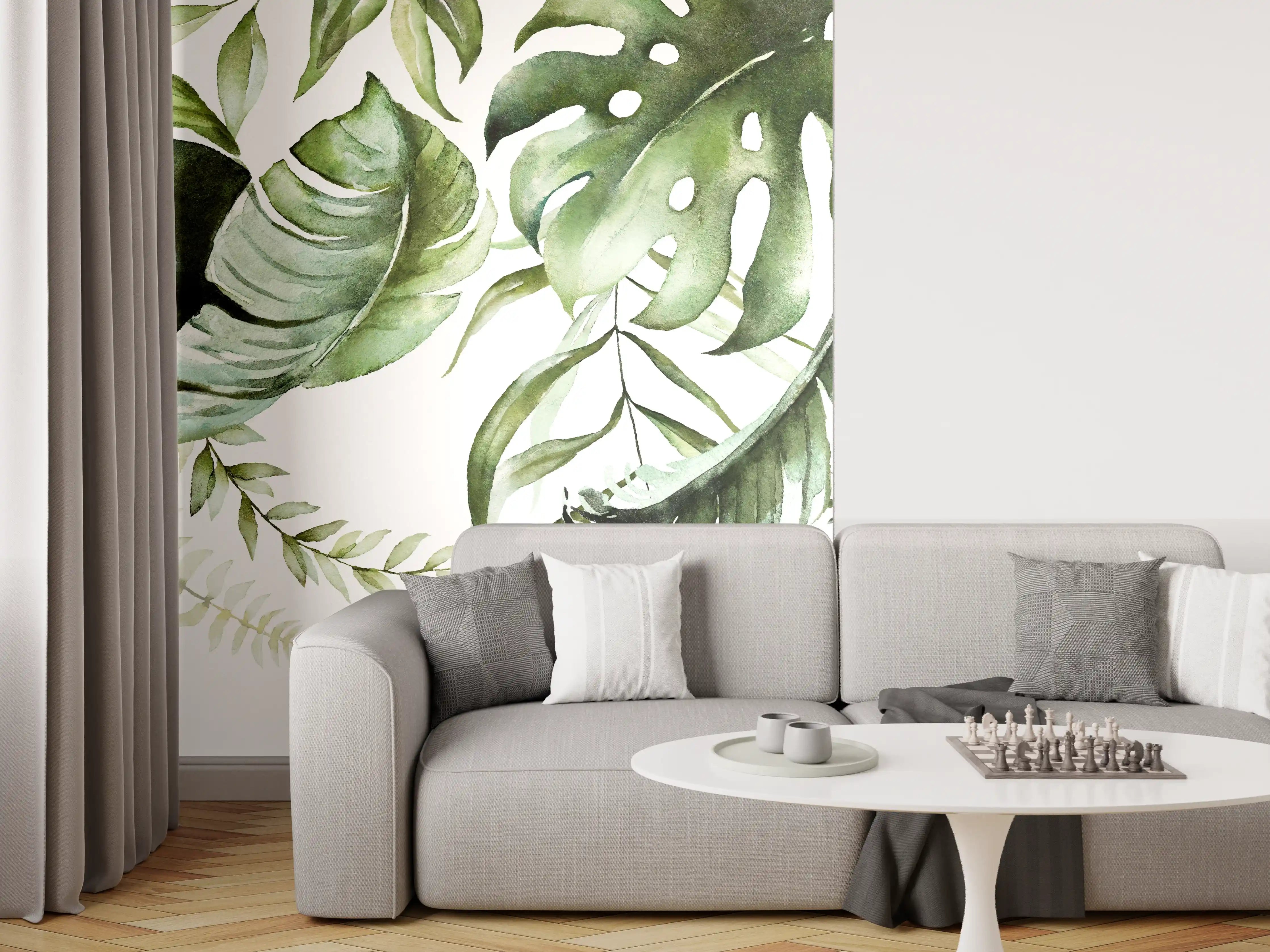 Wandverkleidung Wohnzimmer - Frische grüne Blätterdeko