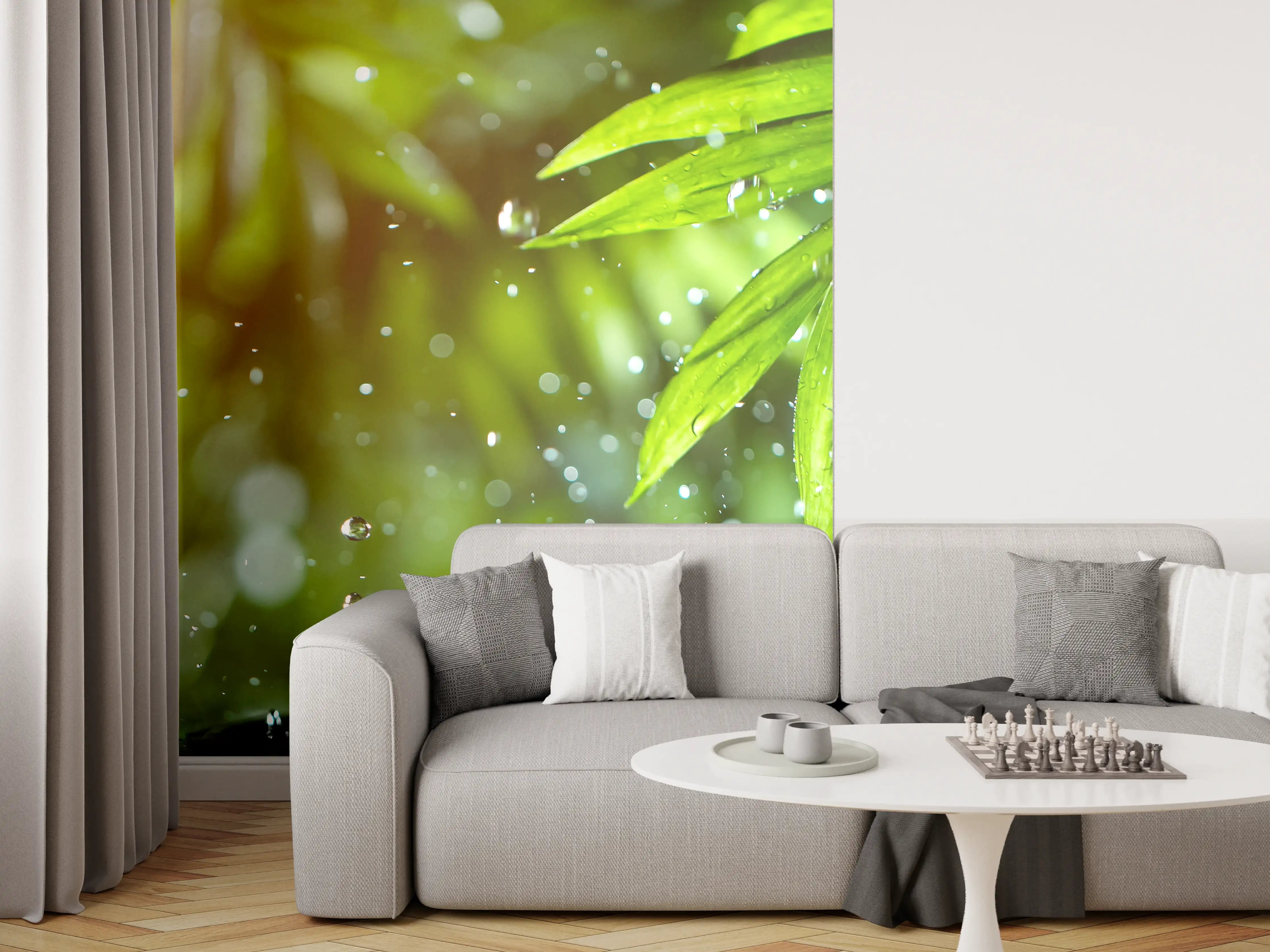 Wandverkleidung Wohnzimmer - Frisches Dschungel-Feeling mit Wasserfunktion