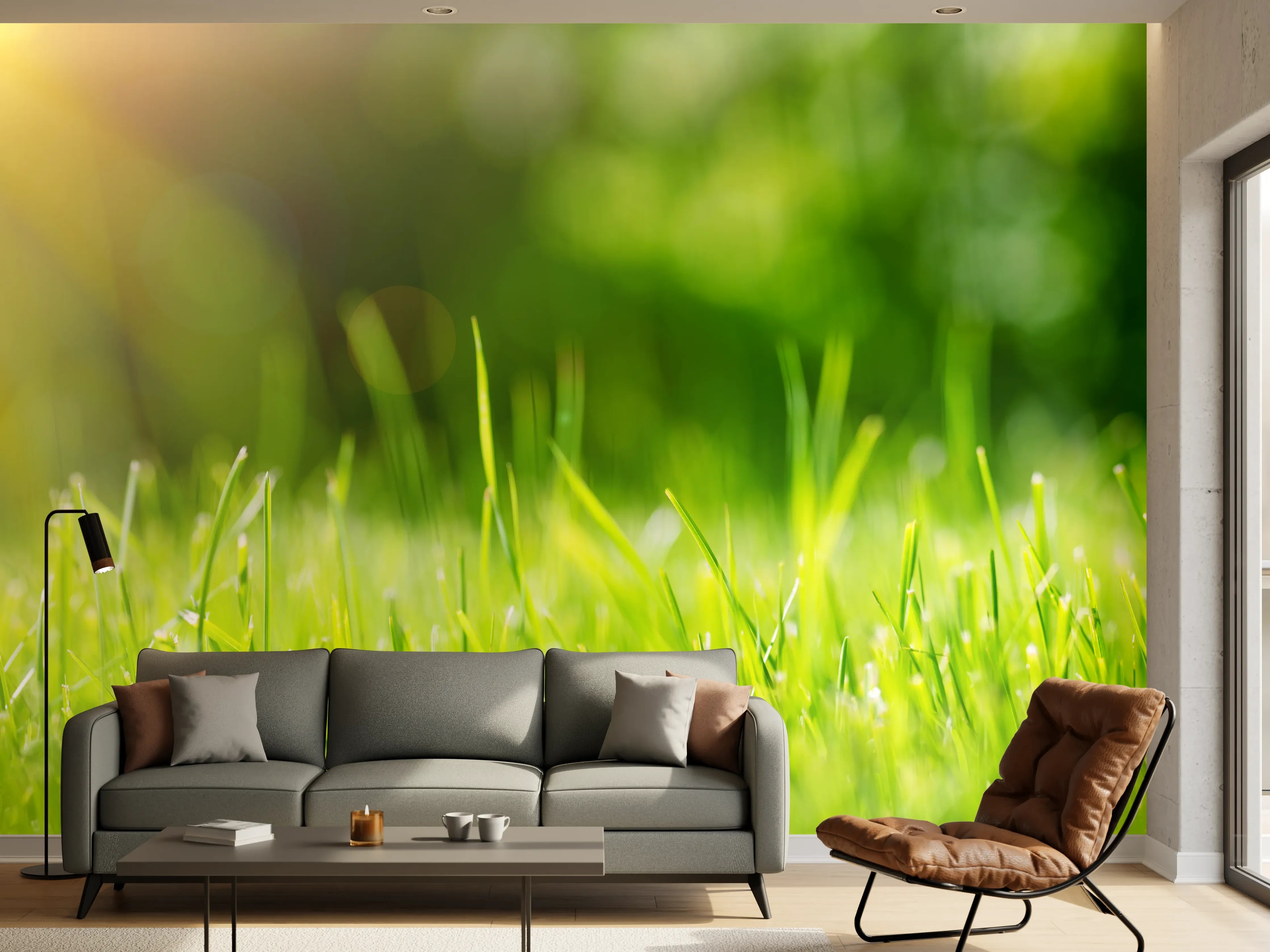 Wandverkleidung Wohnzimmer - Frisches grünes Gras