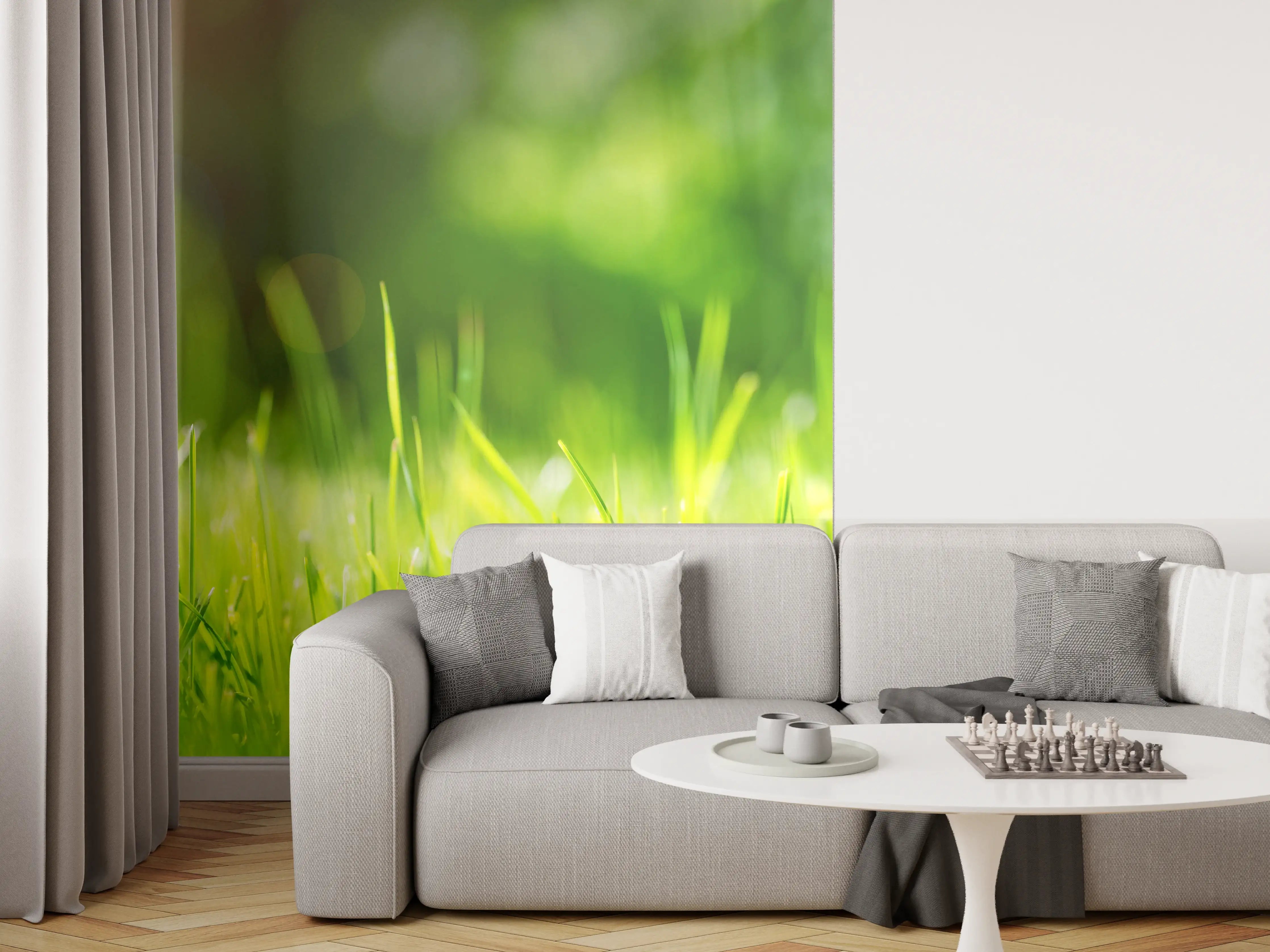 Wandverkleidung Wohnzimmer - Frisches grünes Gras