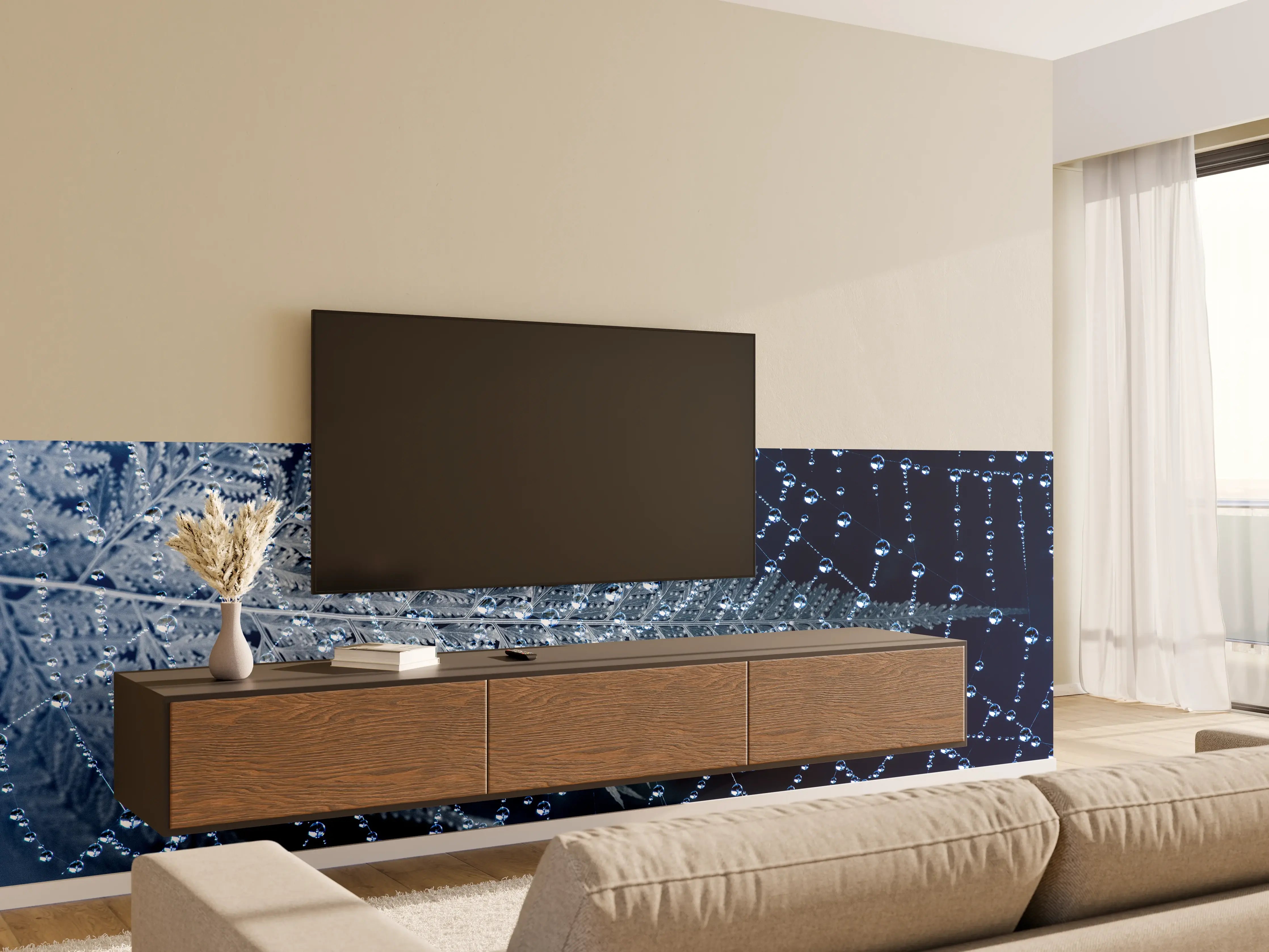 Wandverkleidung Wohnzimmer - Frostige Spinnennetze bei Nacht