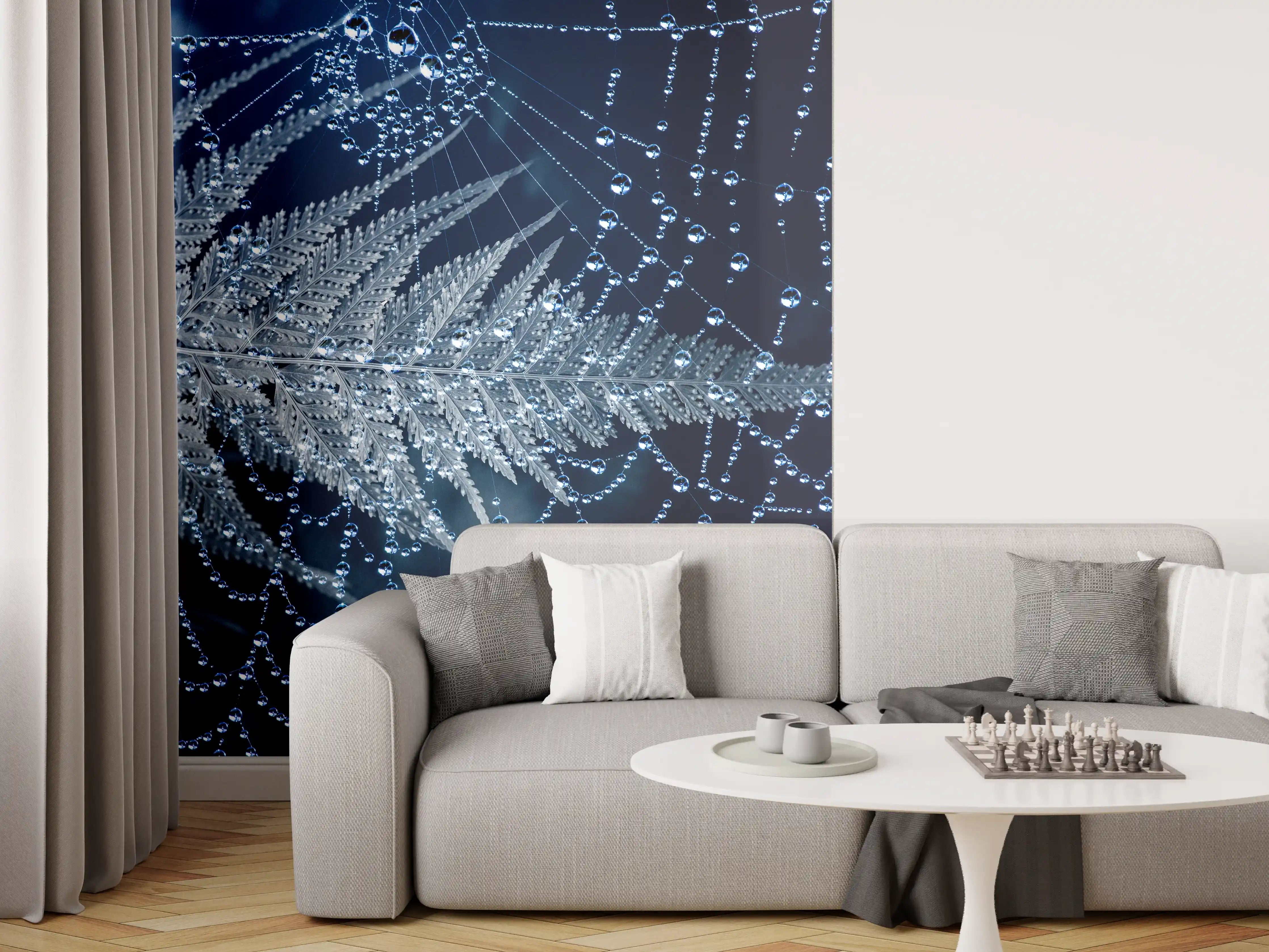 Wandverkleidung Wohnzimmer - Frostige Spinnennetze bei Nacht