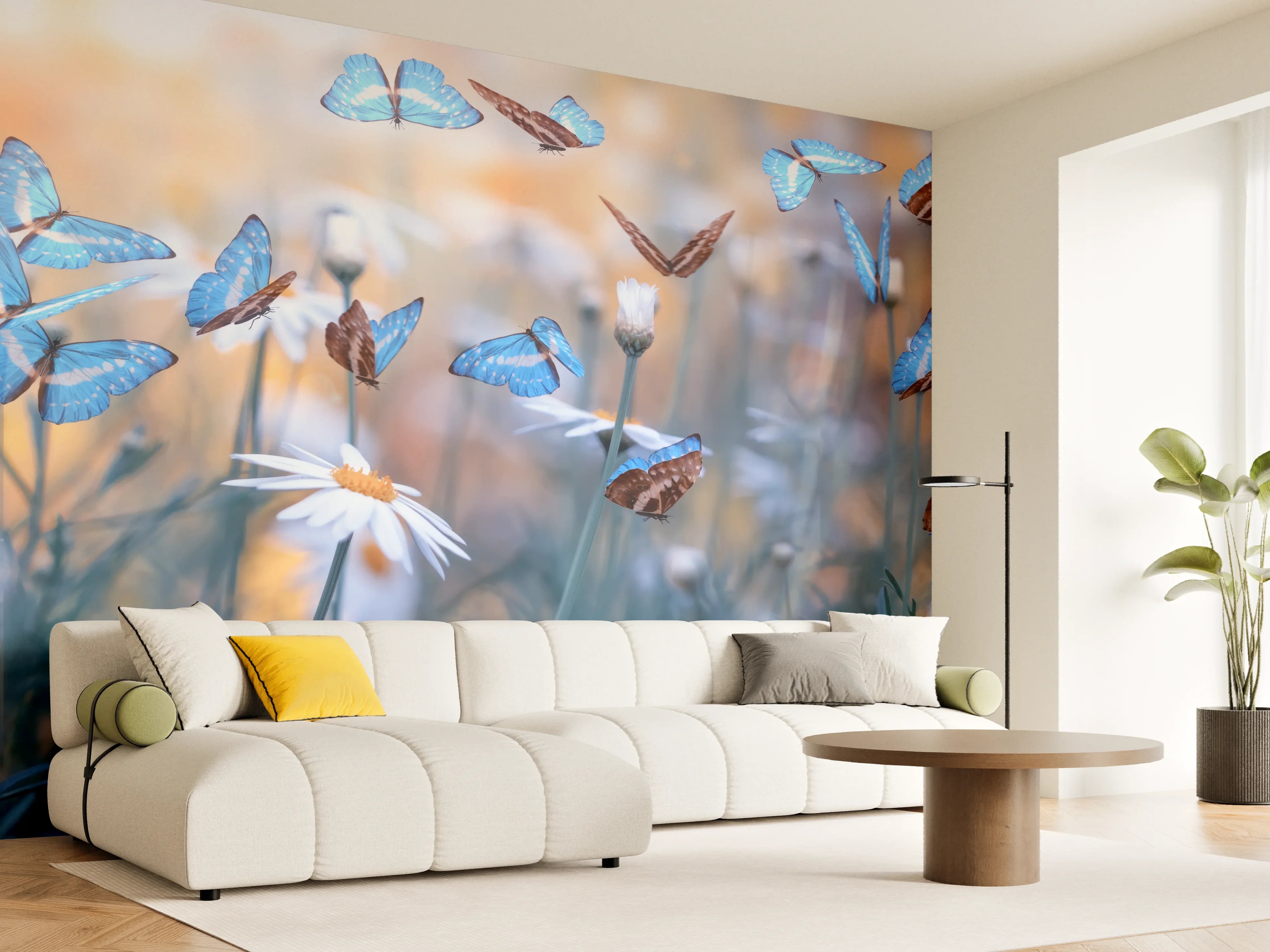 Wandverkleidung Wohnzimmer - Frühling Naturlandschaft mit wilden Blumen