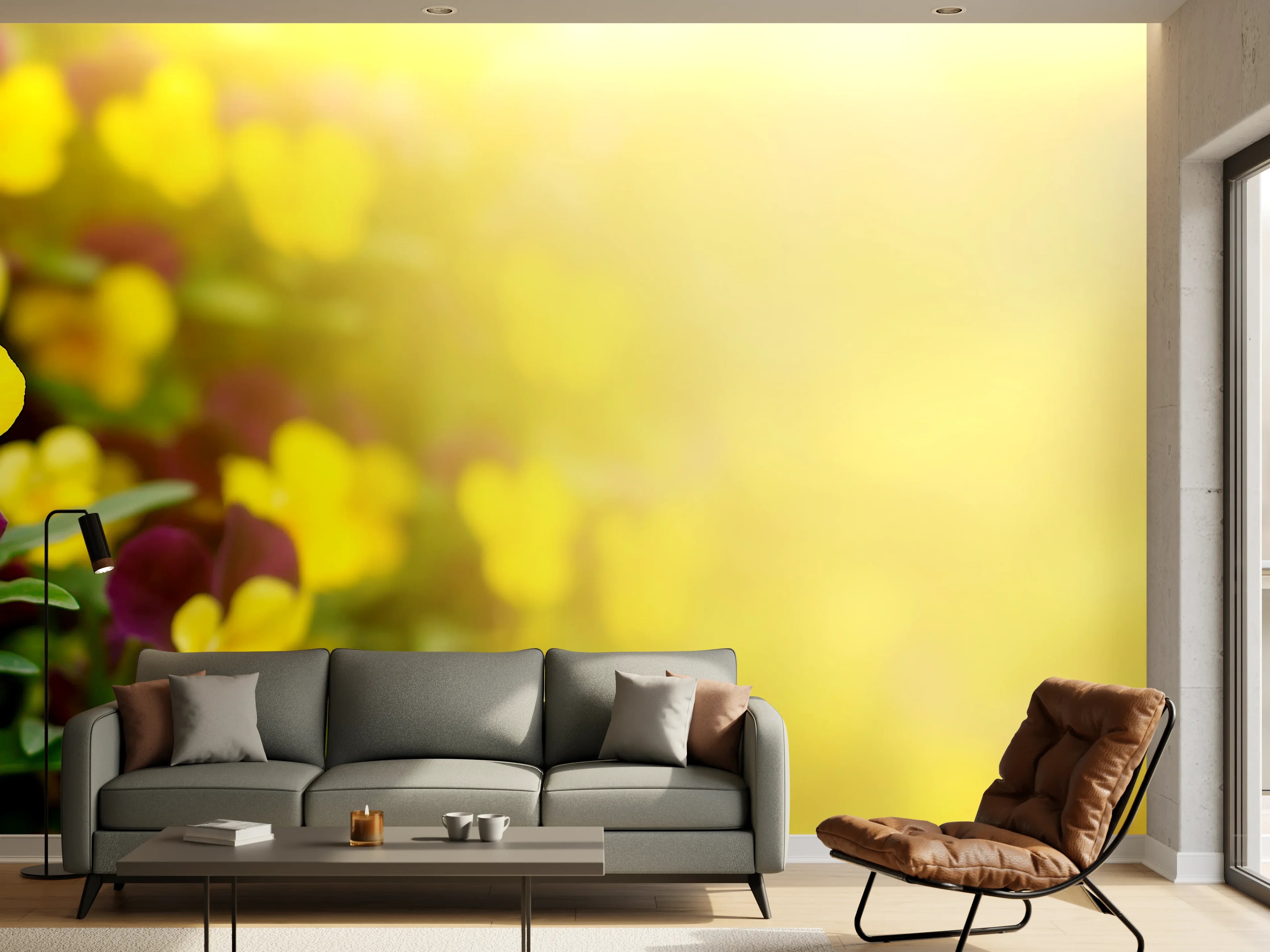 Wandverkleidung Wohnzimmer - Frühlingsblumenstrauß vor Sonnenlicht