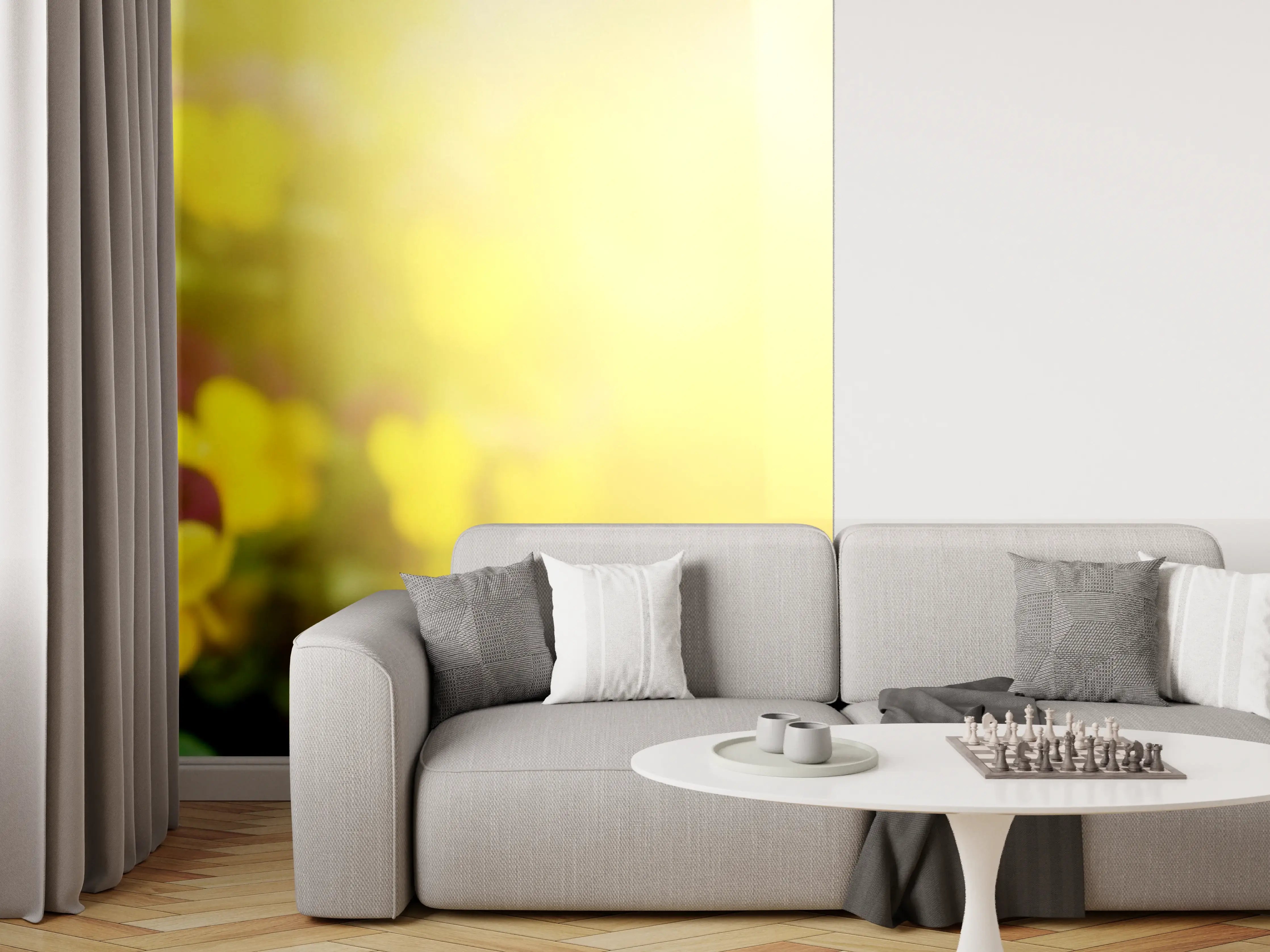 Wandverkleidung Wohnzimmer - Frühlingsblumenstrauß vor Sonnenlicht